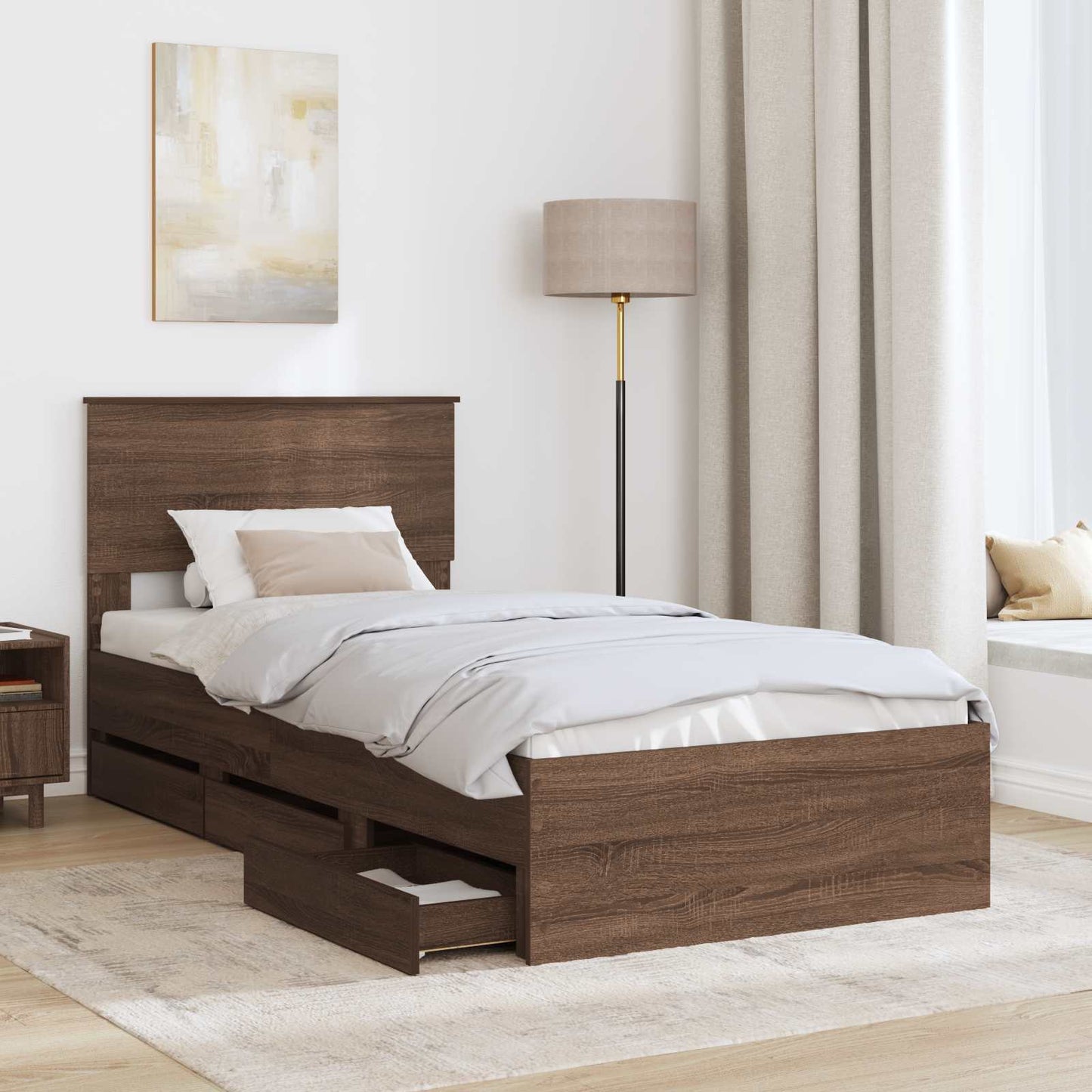 vidaXL Σκελετός Κρεβατιού Καφέ δρυς 75 x 190 cm Μηχανήματος Ξύλο
