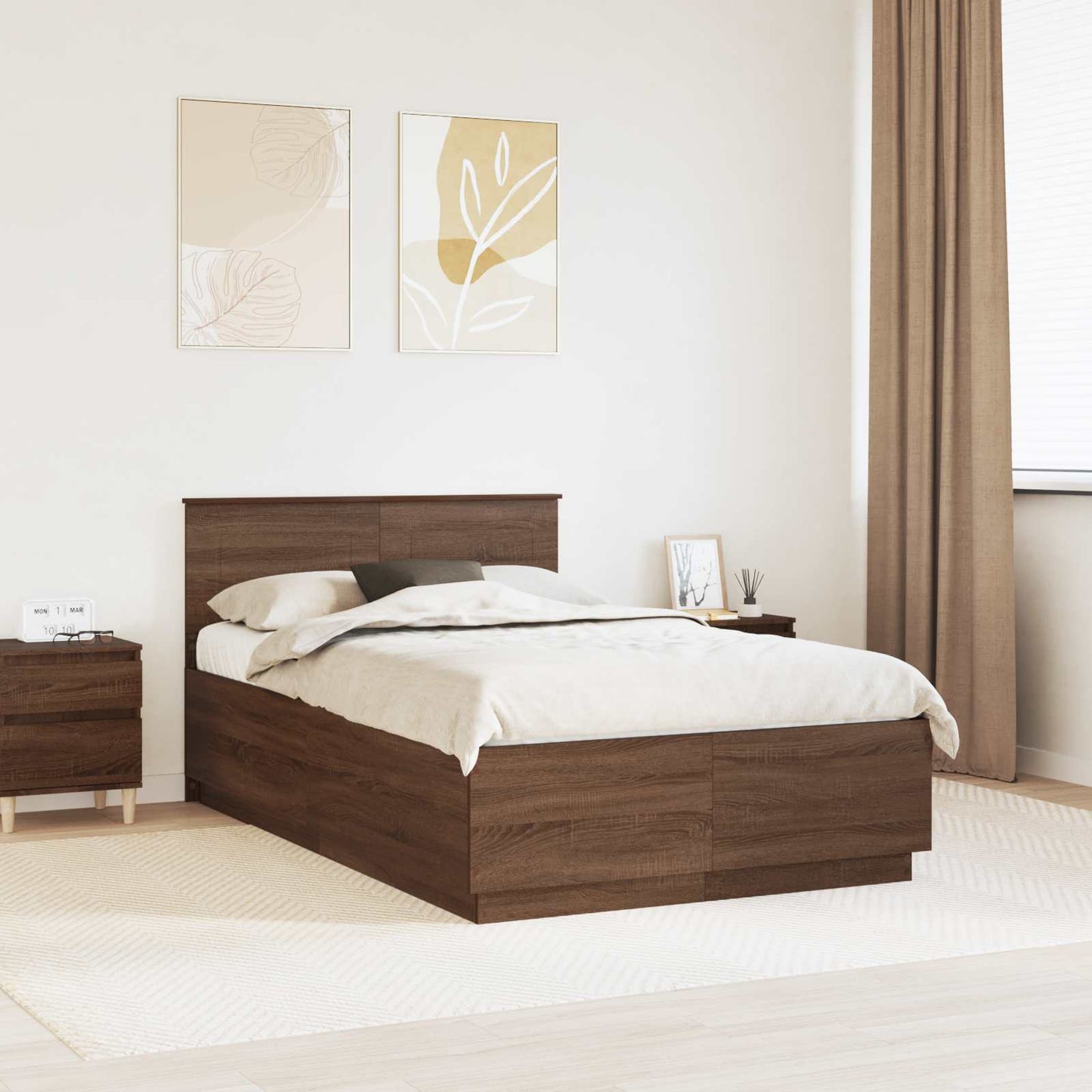 vidaXL Σκελετός Κρεβατιού Καφέ δρυς 135 x 190 cm Επεξεργασμένο ξύλο