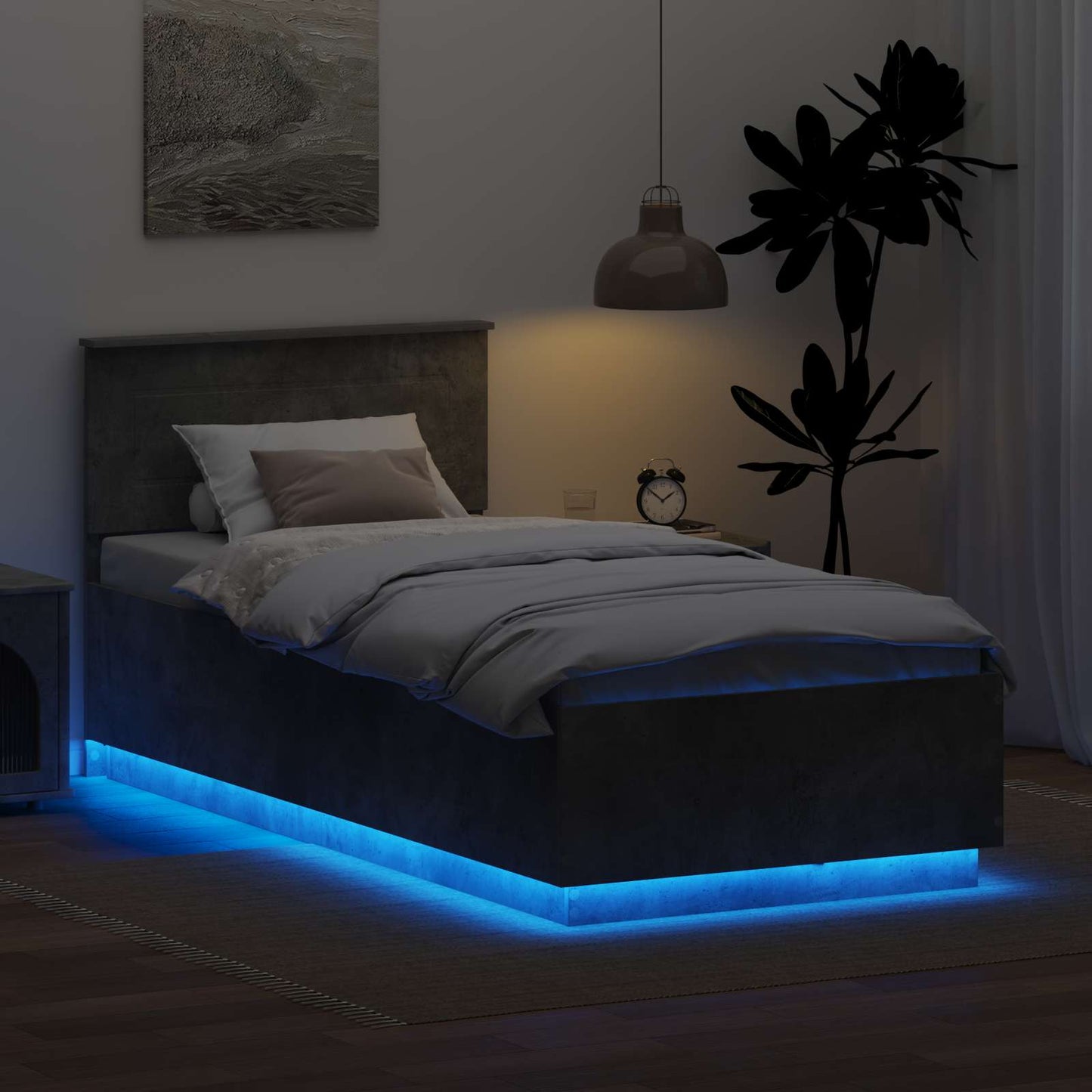 vidaXL Σκελετός Κρεβατιού με κεφαλάρι Σκυρόδεμα Γκρι 90 x 190 cm