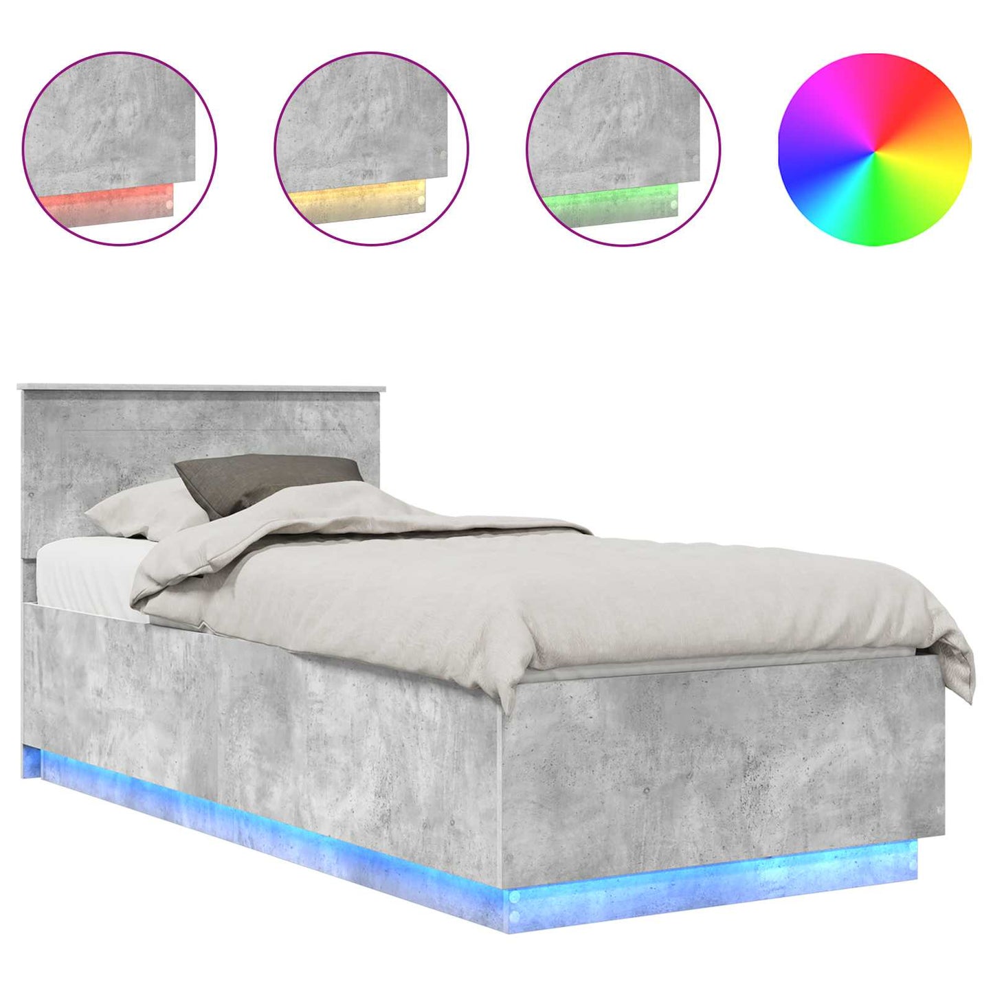 vidaXL Σκελετός Κρεβατιού με κεφαλάρι Σκυρόδεμα Γκρι 90 x 200 cm