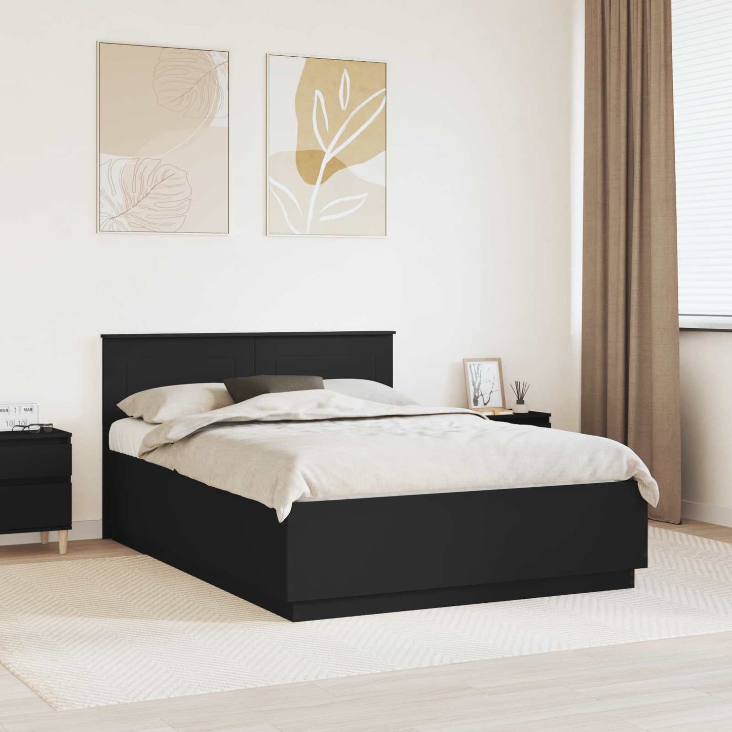 vidaXL Σκελετός Κρεβατιού Μαύρο 150 x 200 cm Επεξεργασμένο Ξύλο