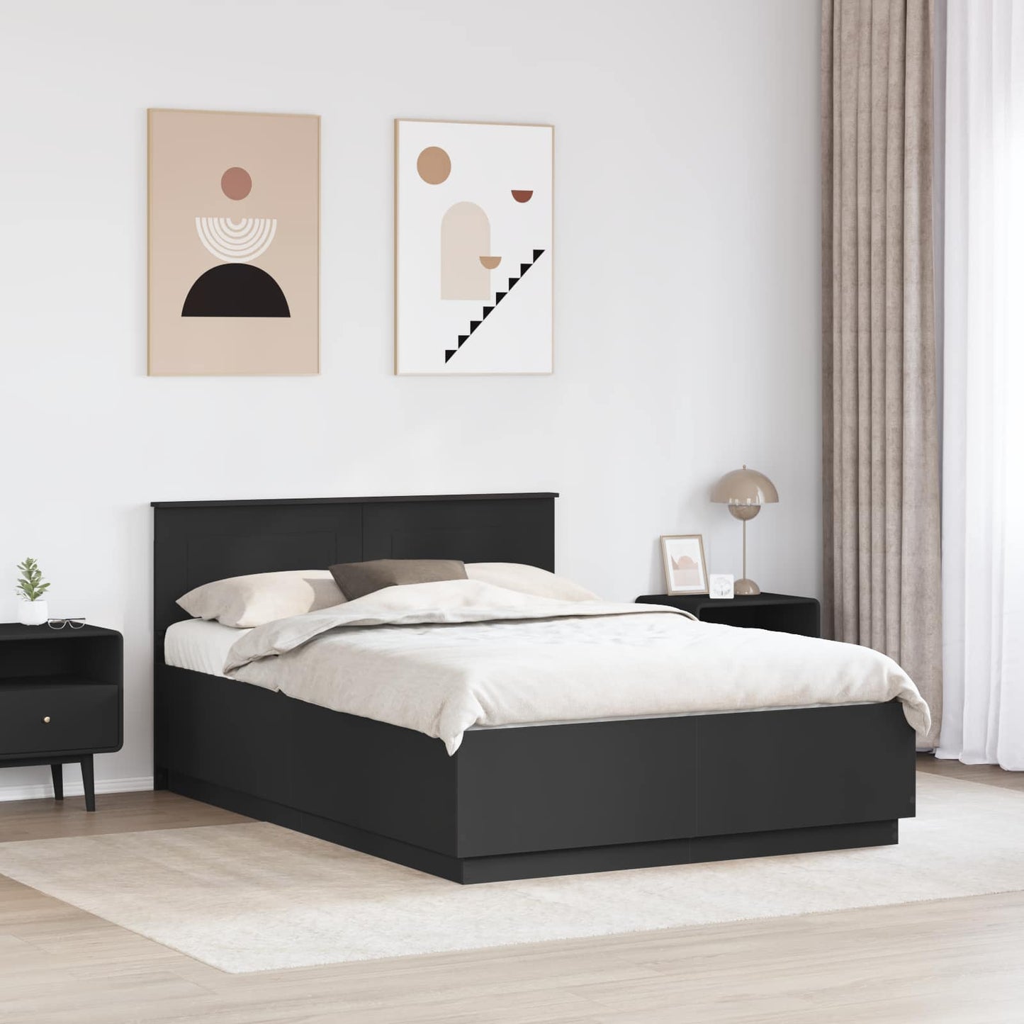 vidaXL Σκελετός Κρεβατιού Μαύρο 150 x 200 cm Επεξεργασμένο Ξύλο