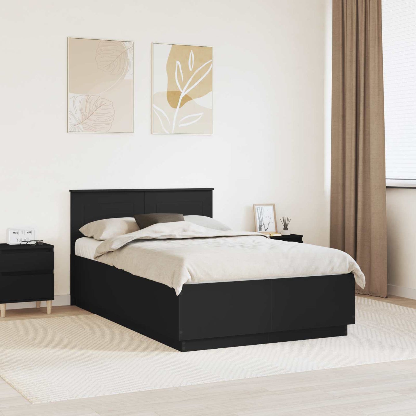 vidaXL Σκελετός Κρεβατιού Μαύρο 135 x 190 cm Επεξεργασμένο Ξύλο