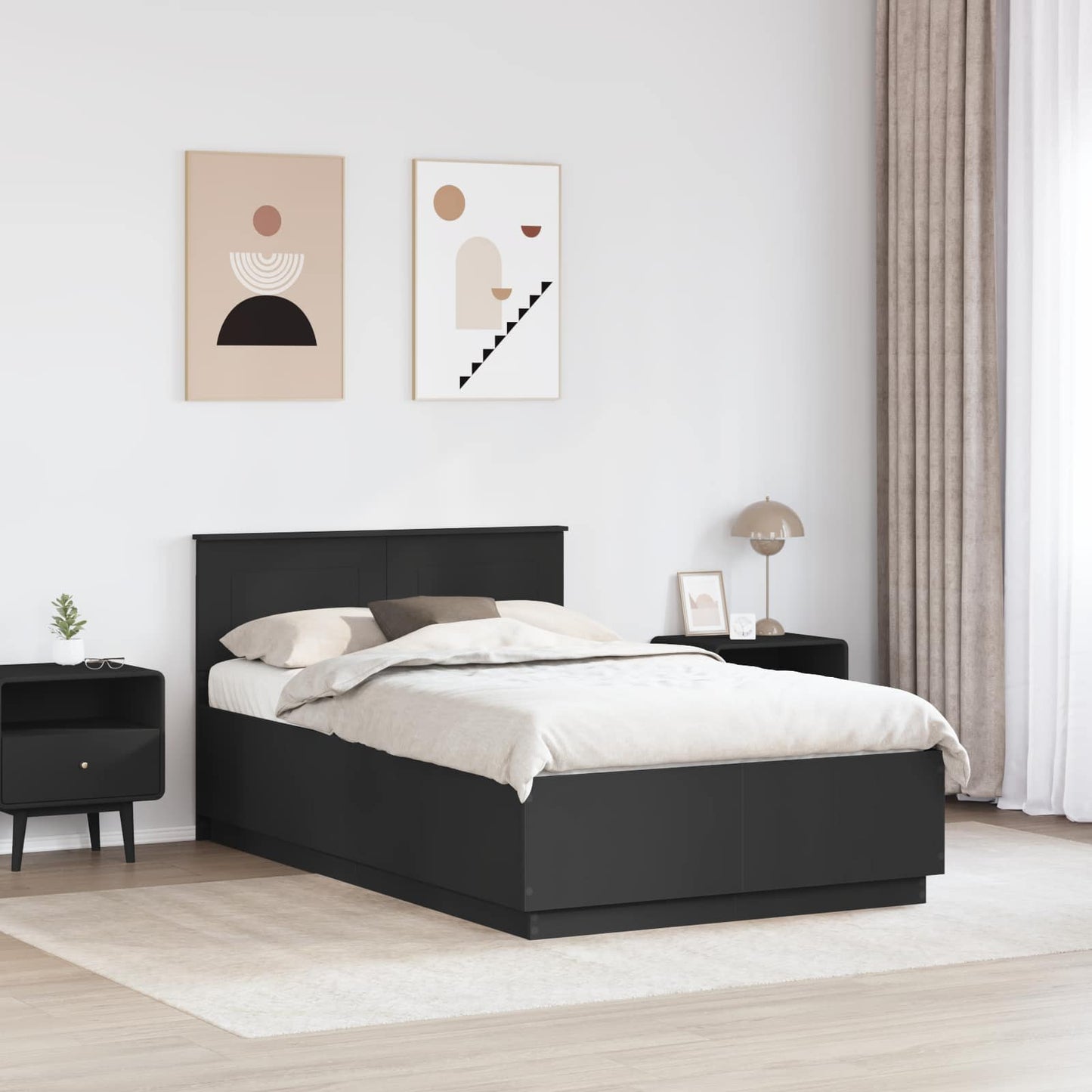 vidaXL Σκελετός Κρεβατιού Μαύρο 135 x 190 cm Επεξεργασμένο Ξύλο