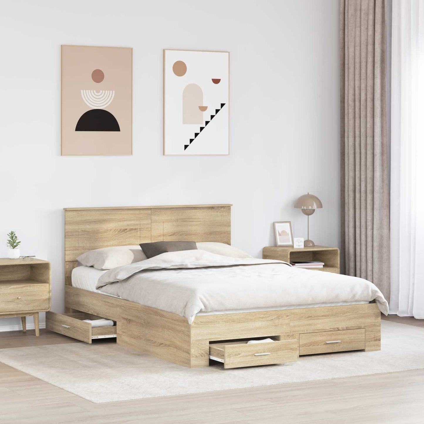 vidaXL Σκελετός Κρεβατιού Δρύς Sonoma 140 x 190 cm Επεξεργασμένο ξύλο