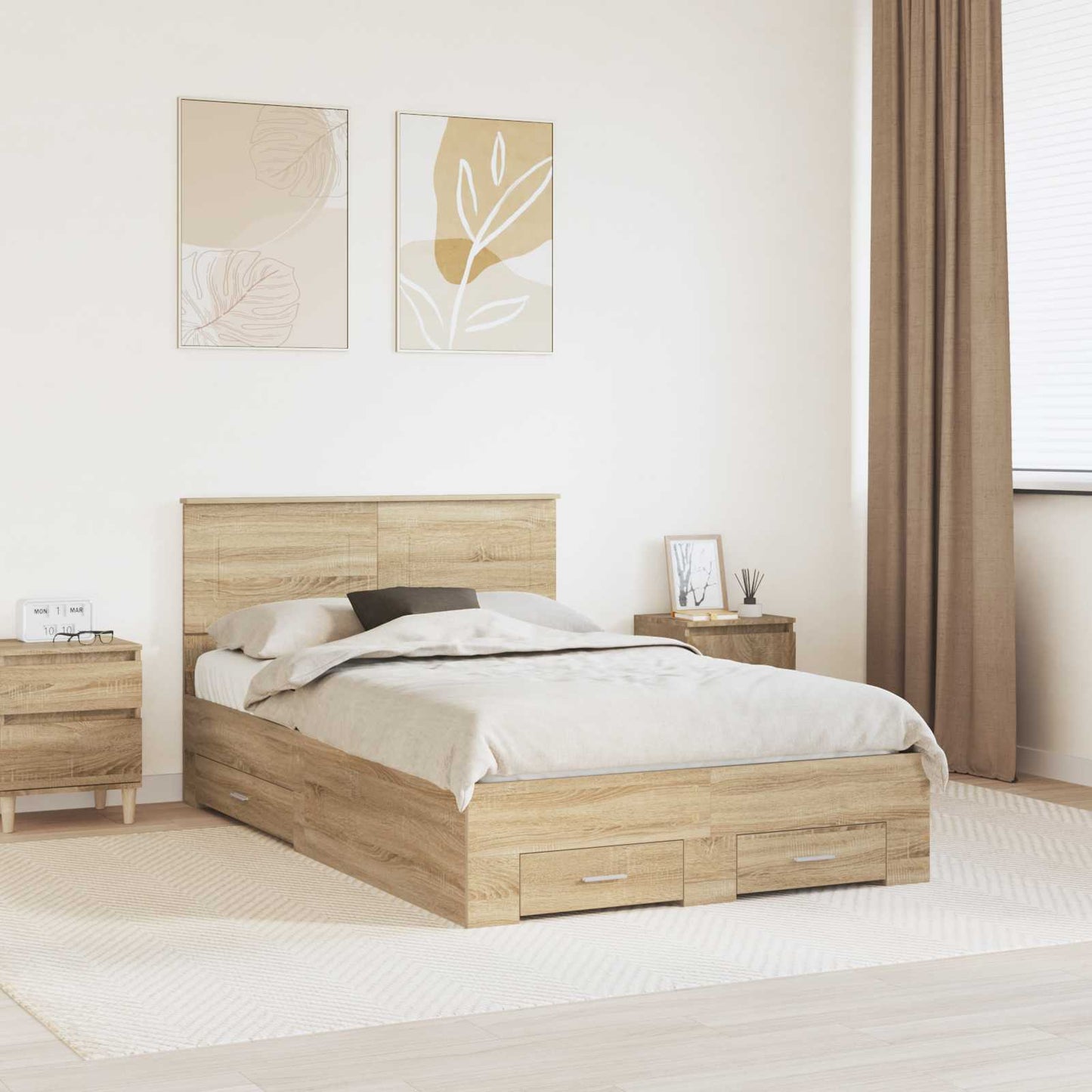 vidaXL Σκελετός Κρεβατιού Δρύς Sonoma 135 x 190 cm Επεξεργασμένο ξύλο