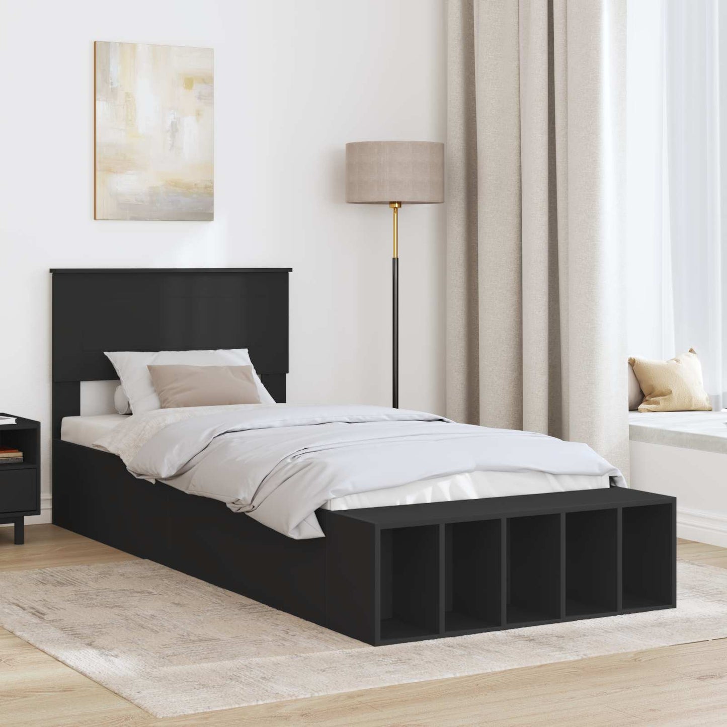 vidaXL Σκελετός Κρεβατιού με ράφι Μαύρο 90 x 190 cm Επεξεργασμένο ξύλο
