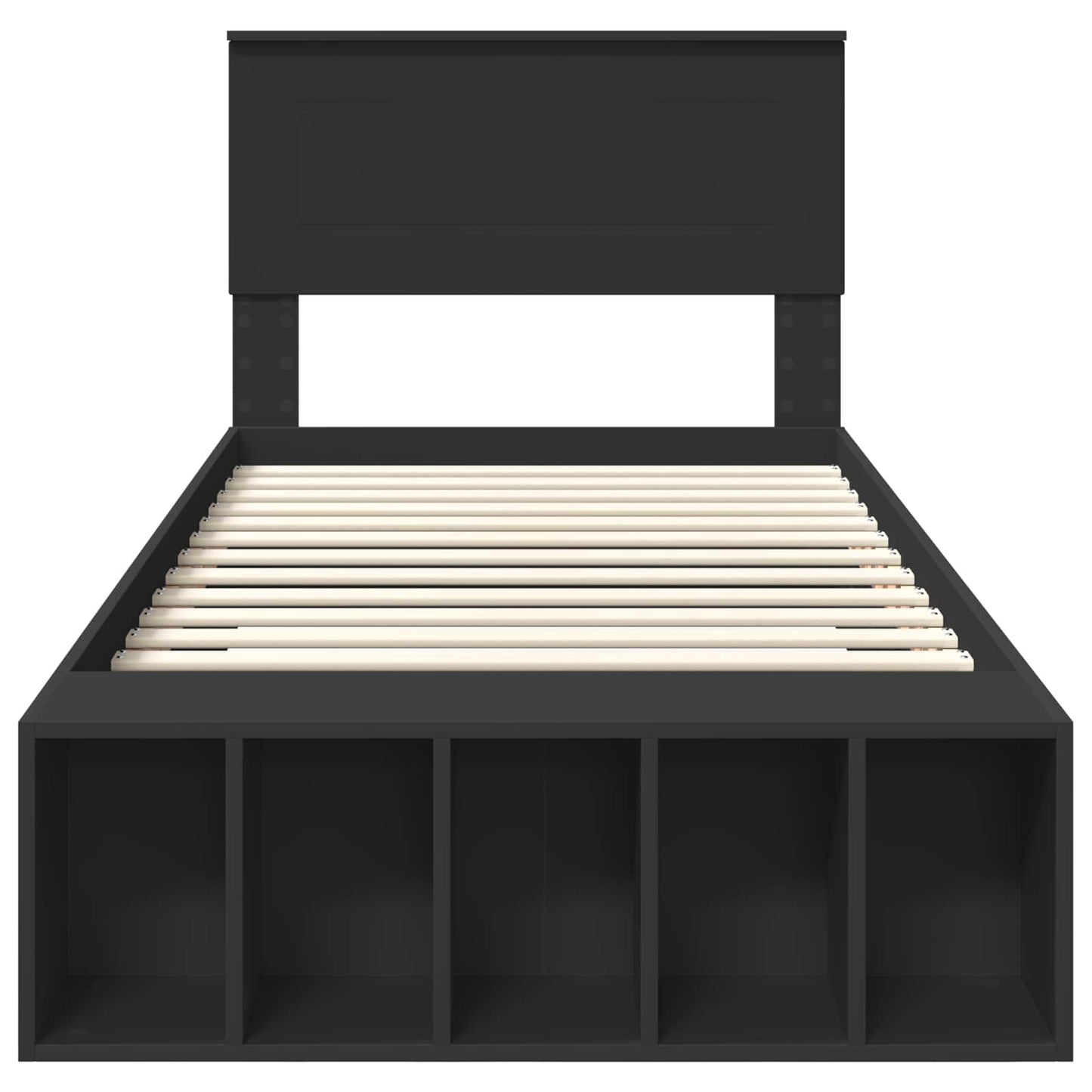 vidaXL Σκελετός Κρεβατιού με ράφι Μαύρο 90 x 190 cm Επεξεργασμένο ξύλο