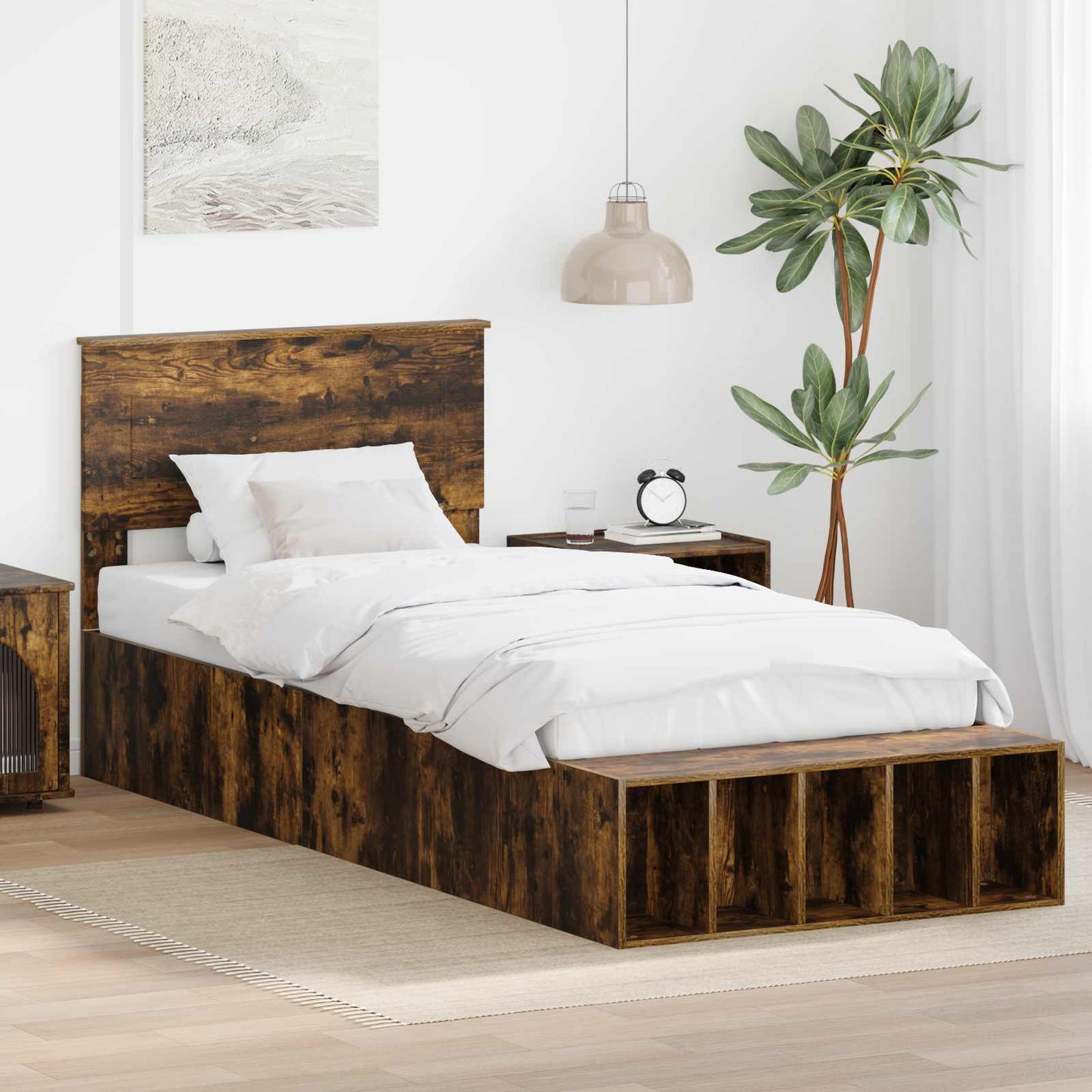 vidaXL Σκελετός Κρεβατιού Καπνιστό Δρύς 90 x 190 cm Επεξεργασμένο ξύλο