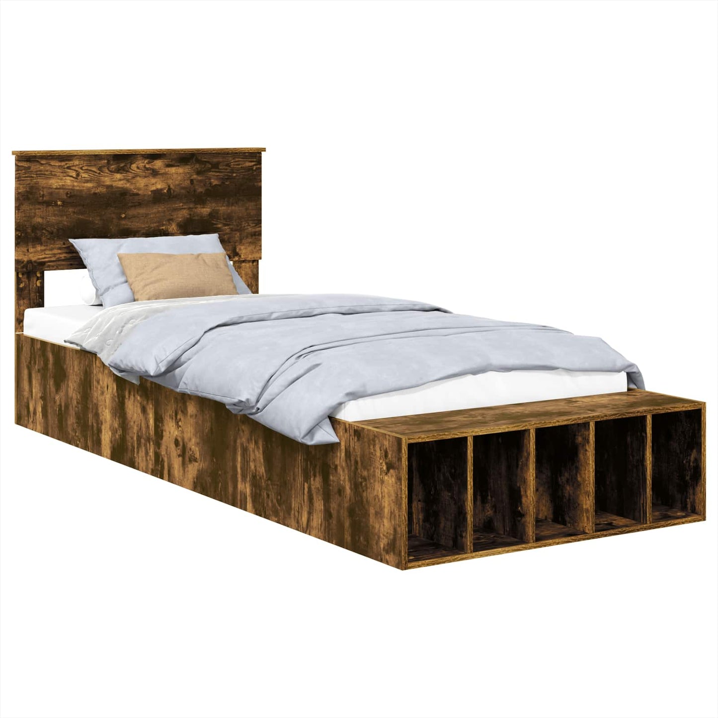 vidaXL Σκελετός Κρεβατιού Καπνιστό Δρύς 90 x 190 cm Επεξεργασμένο ξύλο