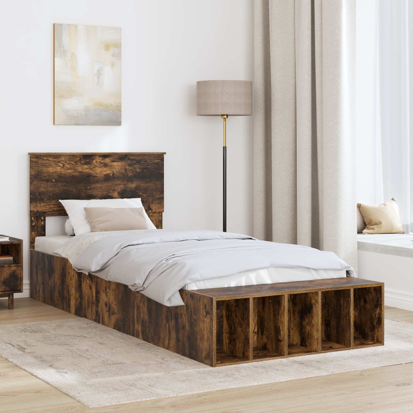 vidaXL Σκελετός Κρεβατιού Καπνιστό Δρύς 90 x 200 cm Επεξεργασμένο ξύλο