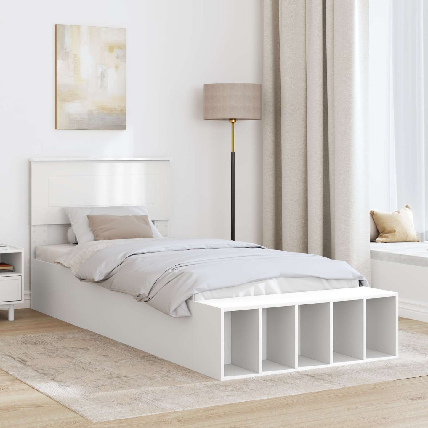 vidaXL Σκελετός Κρεβατιού με ράφι Λευκό 75 x 190 cm Επεξεργασμένο ξύλο