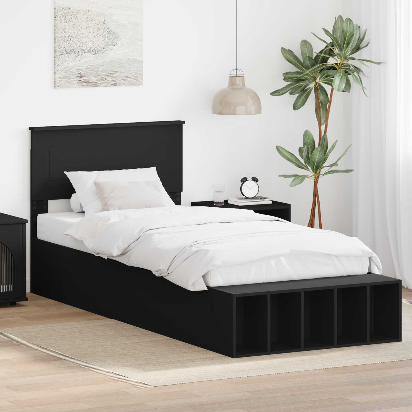 vidaXL Σκελετός Κρεβατιού με ράφι Μαύρο 75 x 190 cm Επεξεργασμένο ξύλο