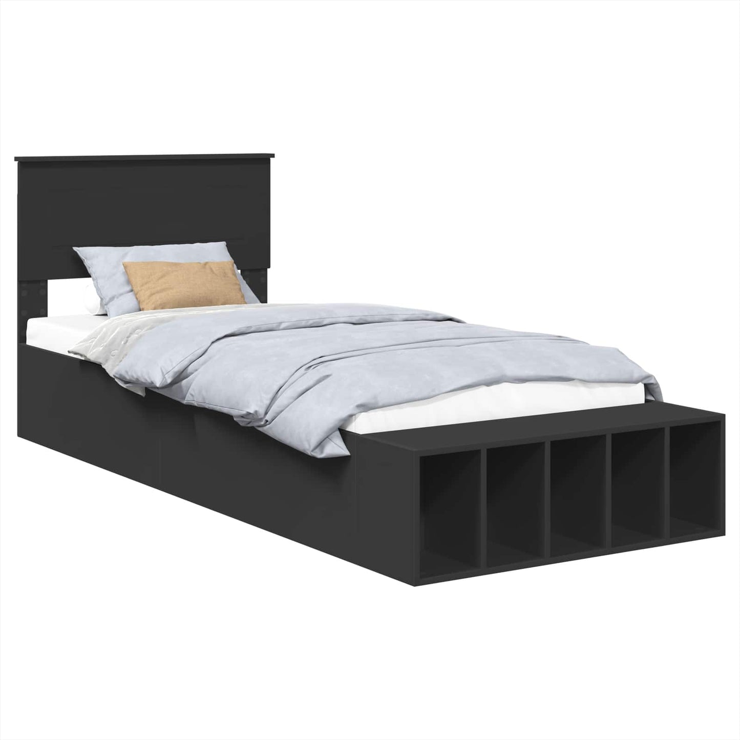 vidaXL Σκελετός Κρεβατιού με ράφι Μαύρο 75 x 190 cm Επεξεργασμένο ξύλο