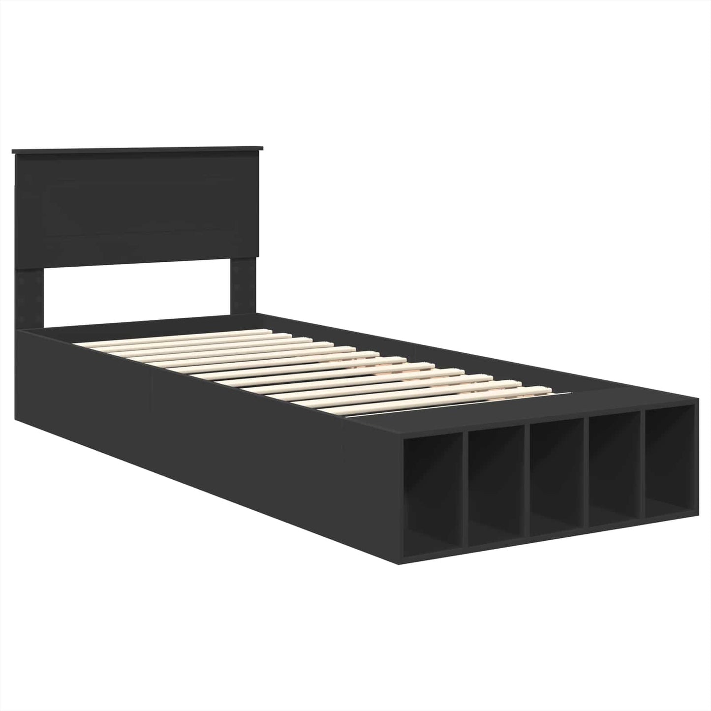 vidaXL Σκελετός Κρεβατιού με ράφι Μαύρο 75 x 190 cm Επεξεργασμένο ξύλο