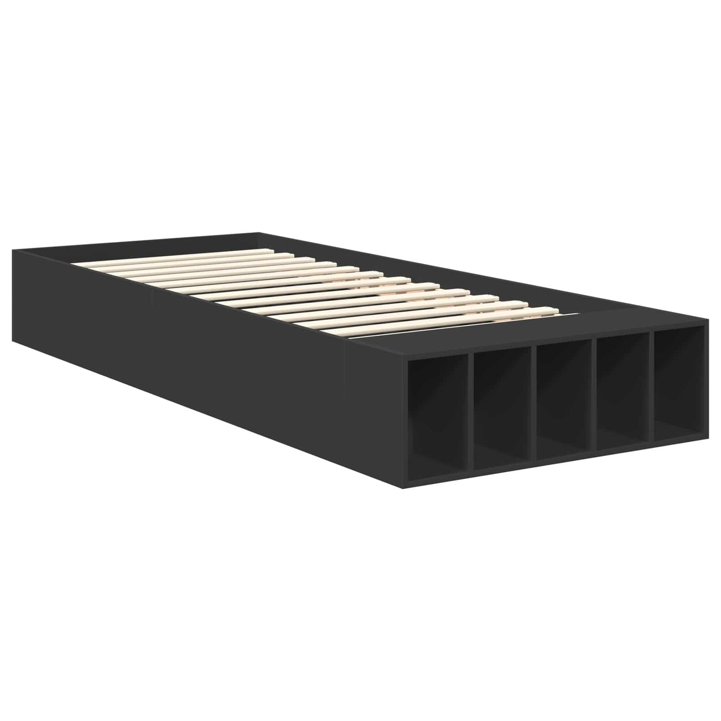 vidaXL Σκελετός Κρεβατιού με ράφι Μαύρο 75 x 190 cm Επεξεργασμένο ξύλο