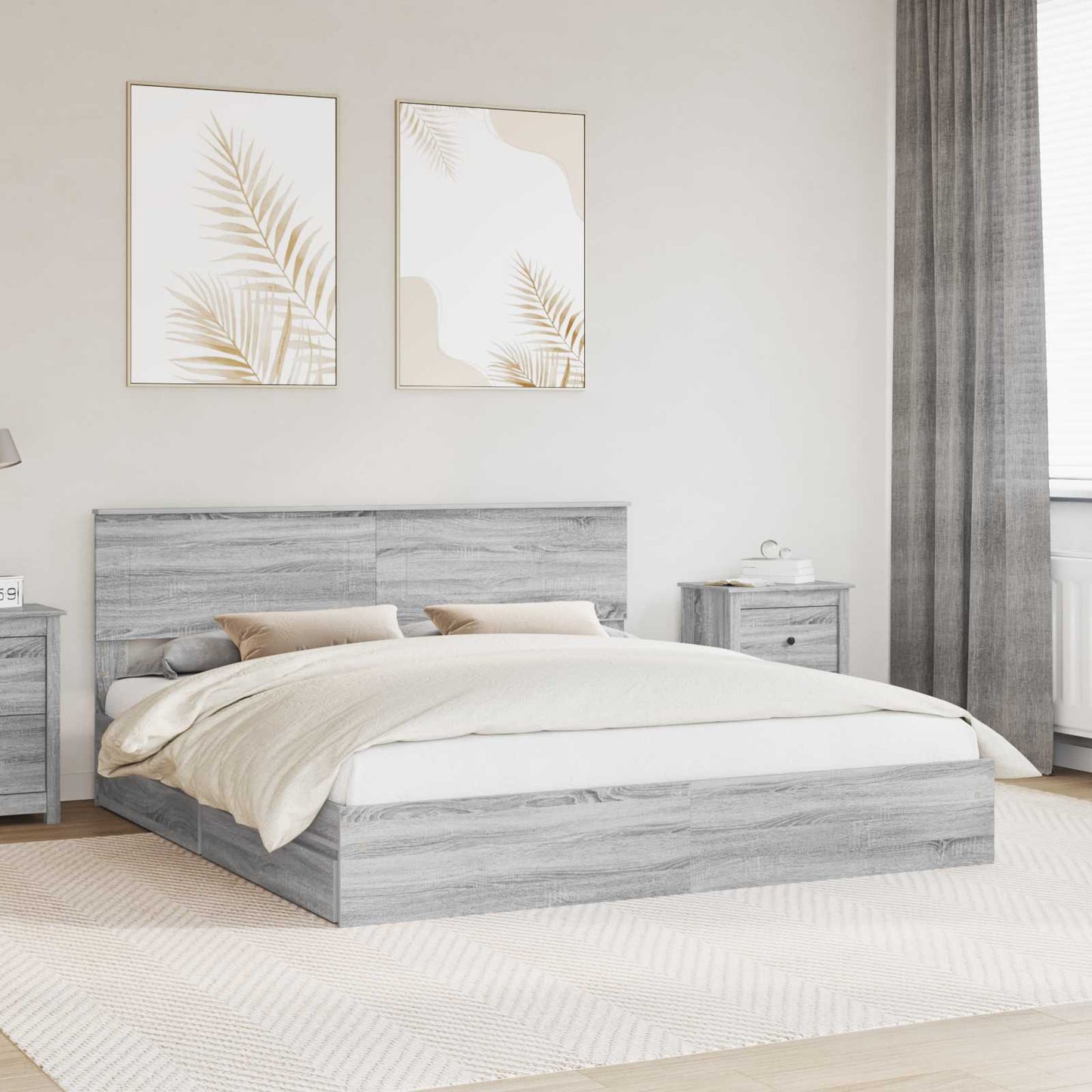 vidaXL Κρεβάτι Αποθήκης Γκρίζο Σονομα 200 x 200 cm Επεξεργασμένο ξύλο