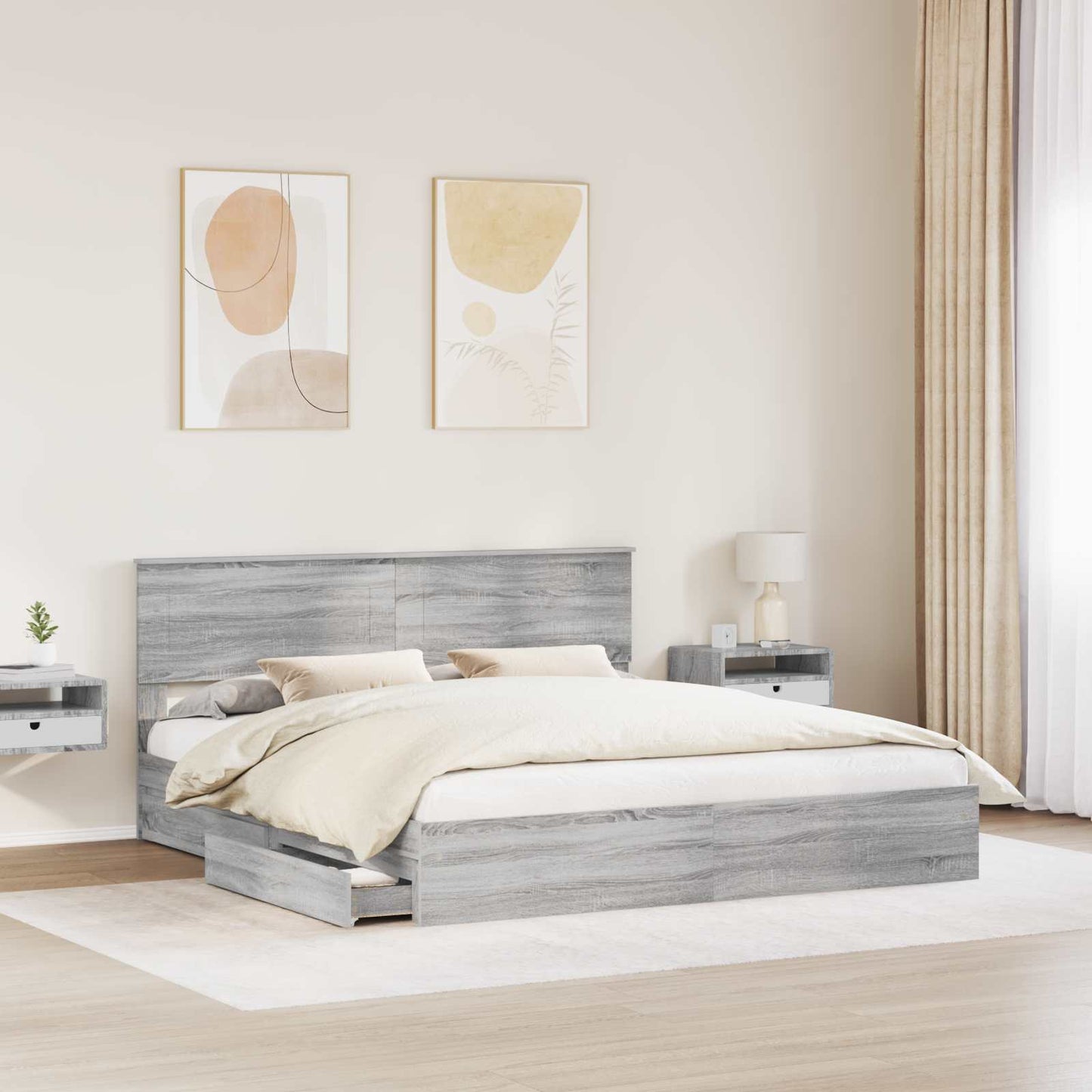 vidaXL Κρεβάτι Αποθήκης Γκρίζο Σονομα 200 x 200 cm Επεξεργασμένο ξύλο