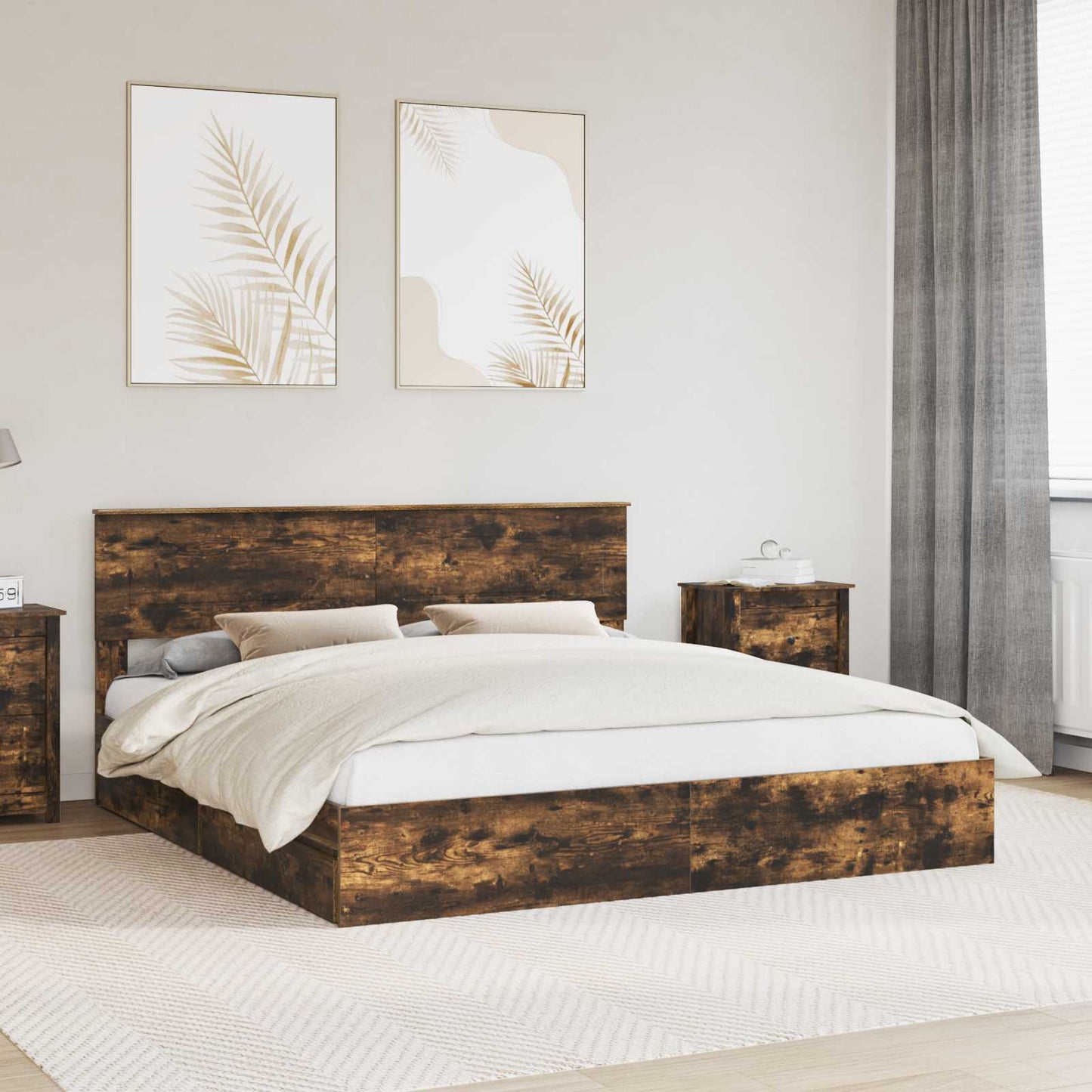 vidaXL Κρεβάτι Αποθήκης Καπνιστό Δρύς 180 x 200 cm Επεξεργασμένο ξύλο