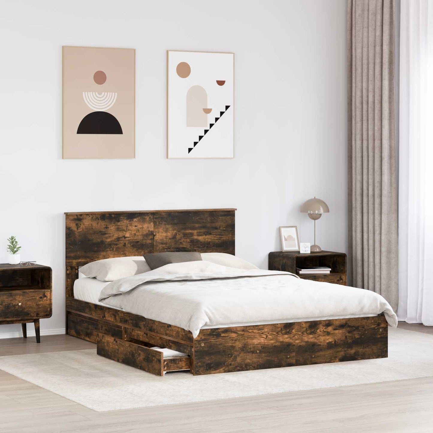 vidaXL Κρεβάτι Αποθήκης Καπνιστό Δρύς 160 x 200 cm Επεξεργασμένο ξύλο