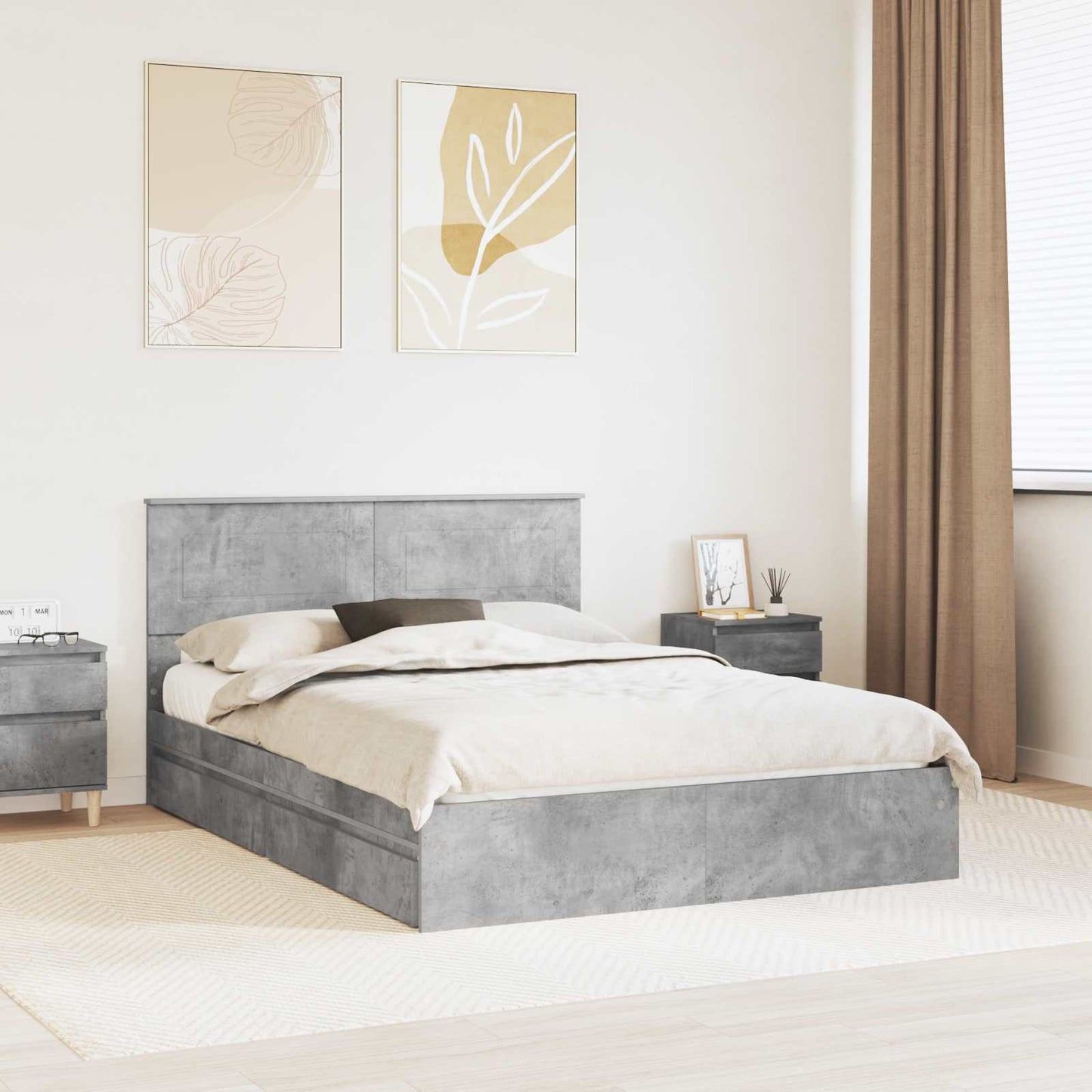 vidaXL Κρεβάτι Αποθήκης Σκυρόδεμα Γκρι 150 x 200 cm Επεξεργασμένο ξύλο