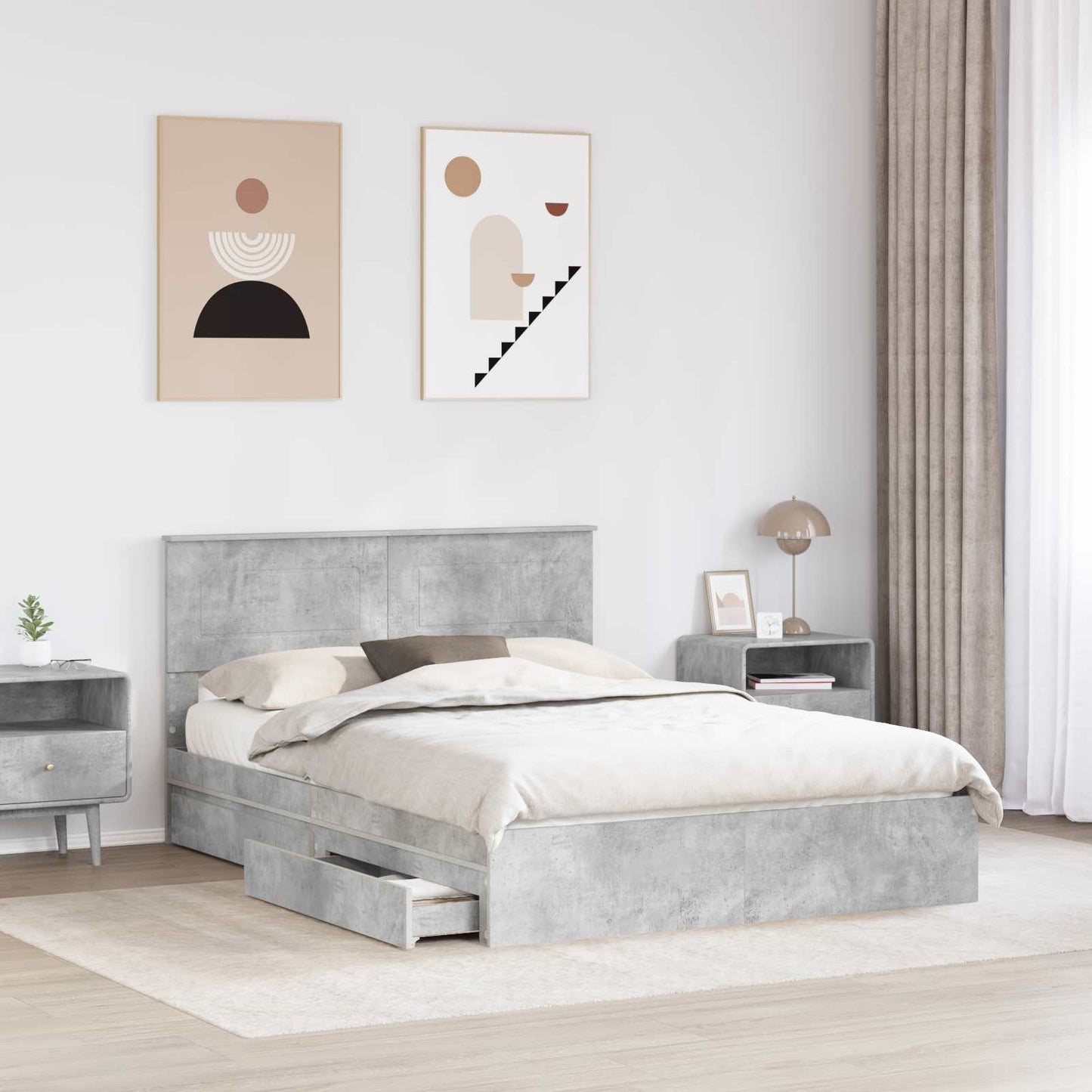 vidaXL Κρεβάτι Αποθήκης Σκυρόδεμα Γκρι 150 x 200 cm Επεξεργασμένο ξύλο