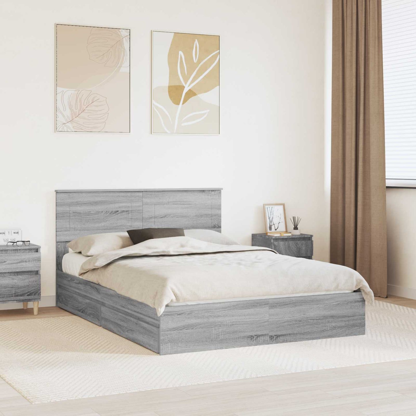 vidaXL Κρεβάτι Αποθήκης Γκρίζο Σονομα 150 x 200 cm Επεξεργασμένο ξύλο