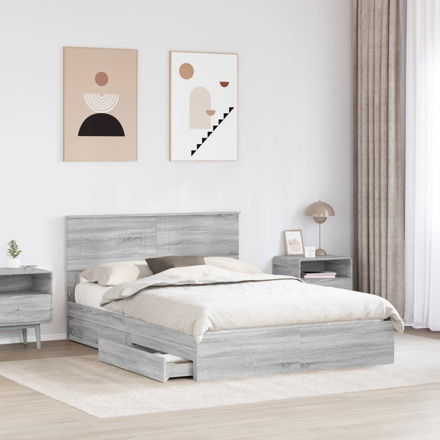 vidaXL Κρεβάτι Αποθήκης Γκρίζο Σονομα 150 x 200 cm Επεξεργασμένο ξύλο
