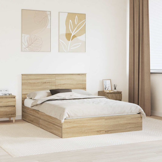 vidaXL Κρεβάτι Αποθήκης Δρύς Sonoma 140 x 200 cm Επεξεργασμένο ξύλο