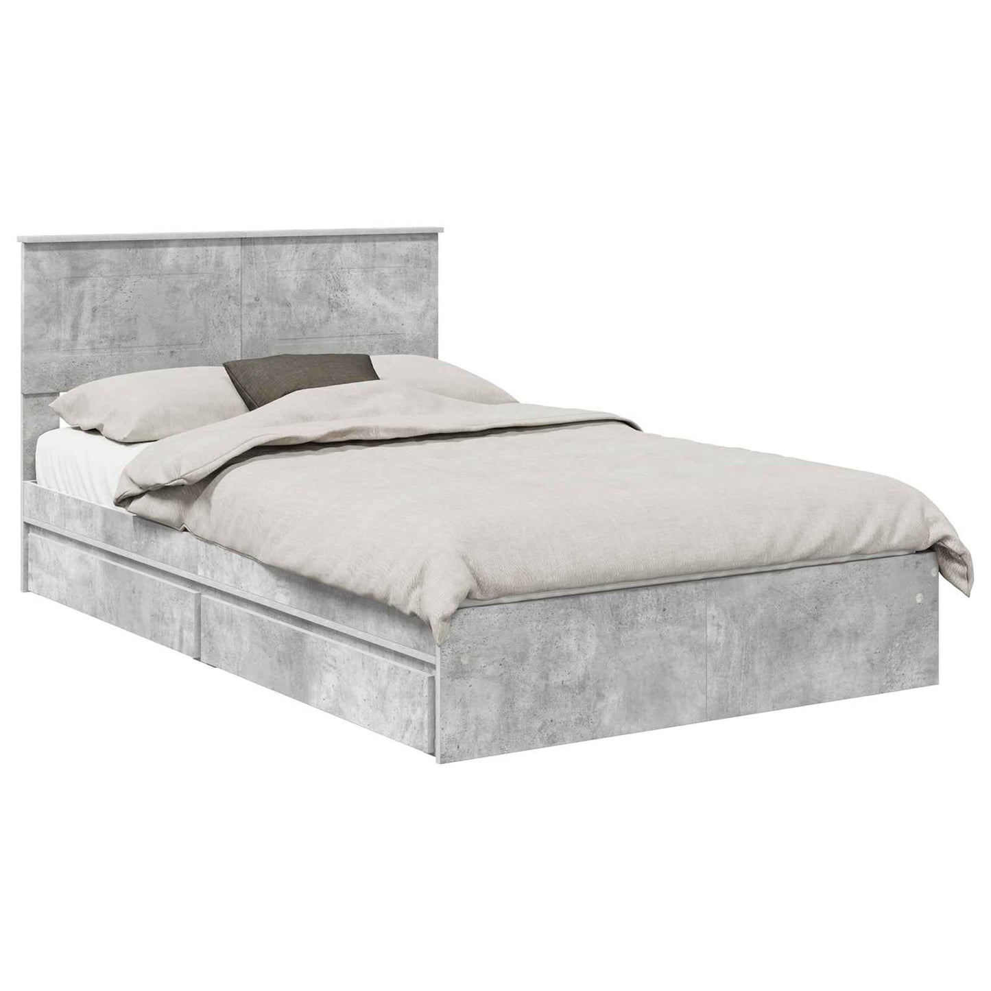 vidaXL Κρεβάτι Αποθήκης Σκυρόδεμα Γκρι 135 x 190 cm Επεξεργασμένο ξύλο