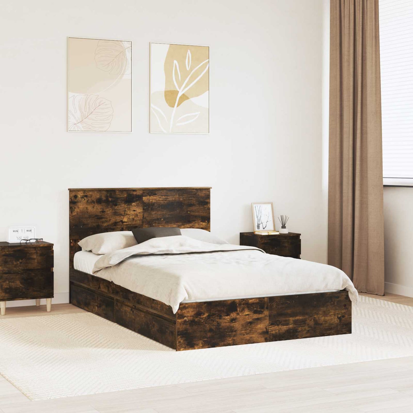 vidaXL Κρεβάτι Αποθήκης Καπνιστό Δρύς 135 x 190 cm Επεξεργασμένο ξύλο