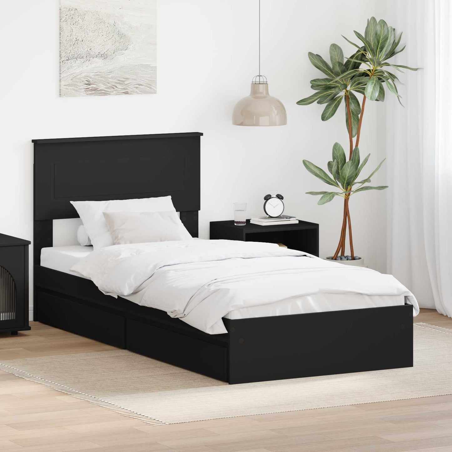 vidaXL Κρεβάτι Αποθήκης Μαύρο 90 x 190 cm Επεξεργασμένο ξύλο