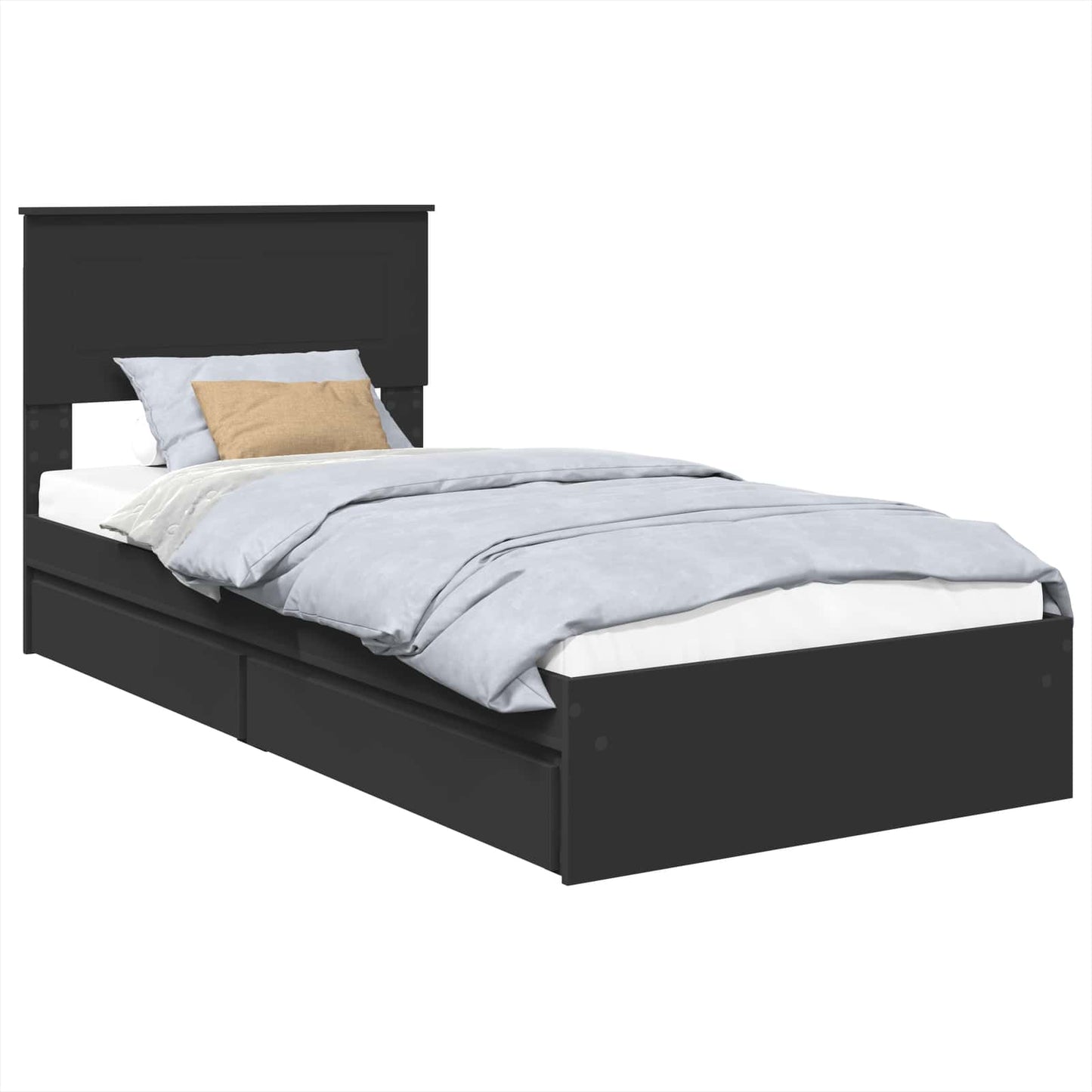 vidaXL Κρεβάτι Αποθήκης Μαύρο 75 x 190 cm Επεξεργασμένο ξύλο