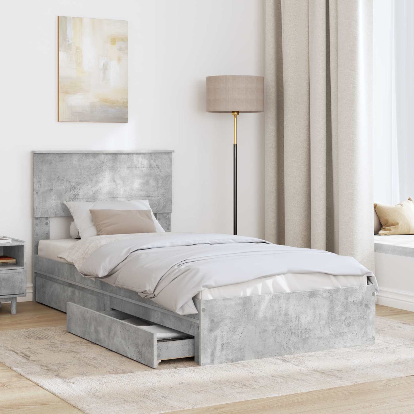 vidaXL Κρεβάτι Αποθήκης Σκυρόδεμα Γκρι 70 x 190 cm Επεξεργασμένο ξύλο