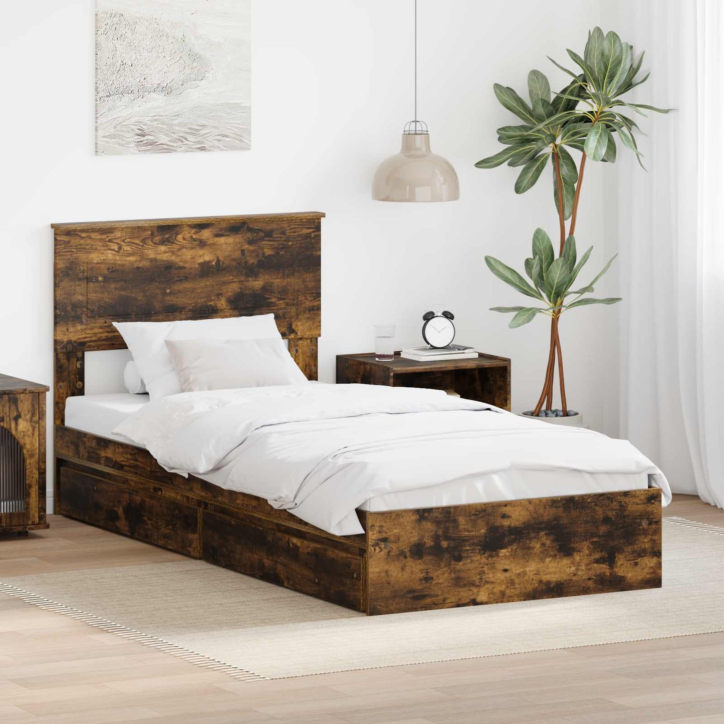 vidaXL Κρεβάτι Αποθήκης Καπνιστό Δρύς 75 x 190 cm Επεξεργασμένο ξύλο