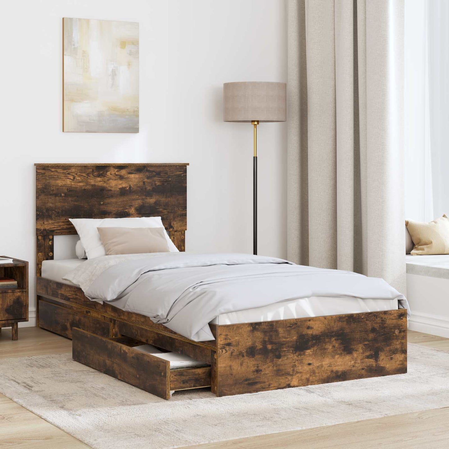 vidaXL Κρεβάτι Αποθήκης Καπνιστό Δρύς 75 x 190 cm Επεξεργασμένο ξύλο