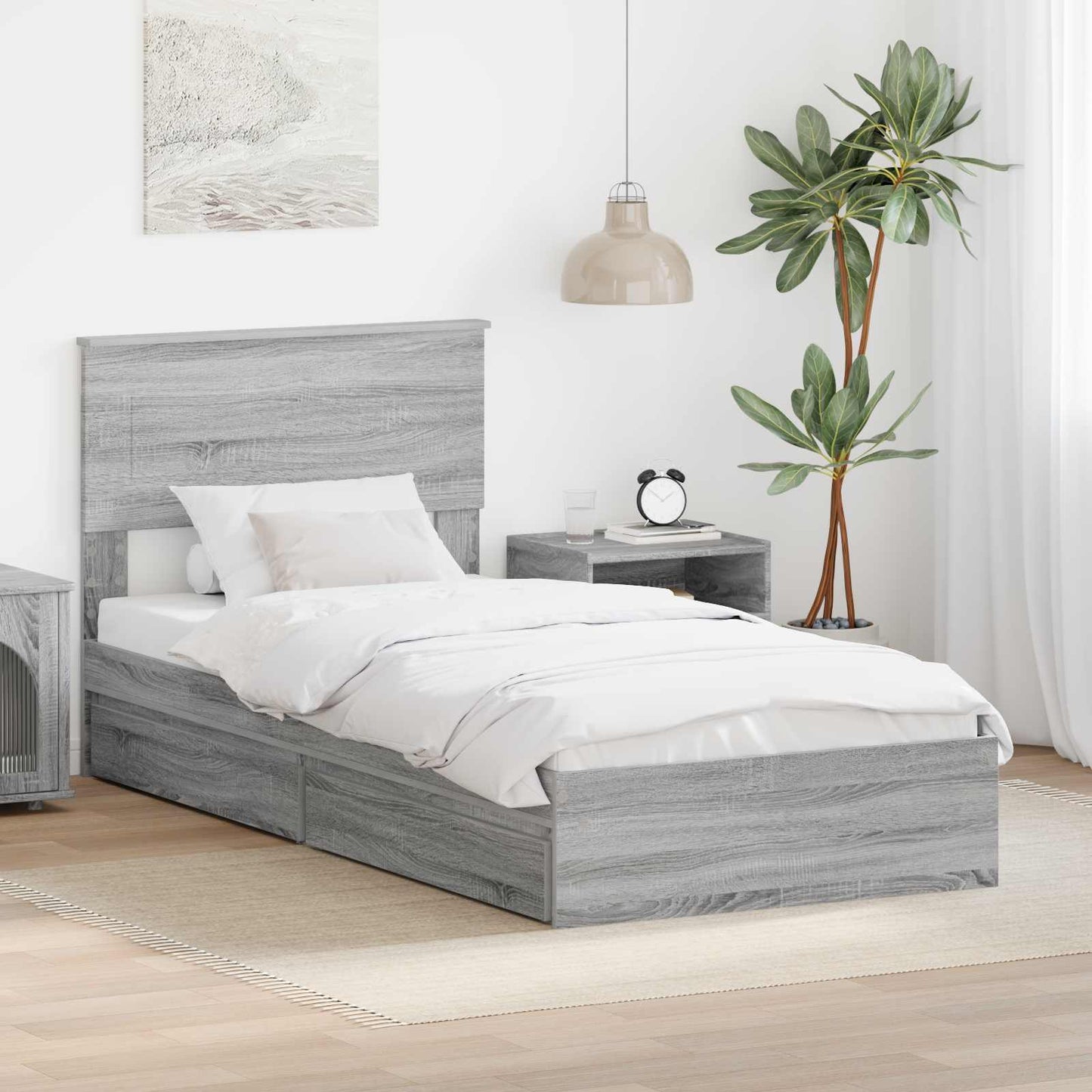 vidaXL Κρεβάτι Αποθήκης Γκρίζο Σονομα 75 x 190 cm Επεξεργασμένο ξύλο