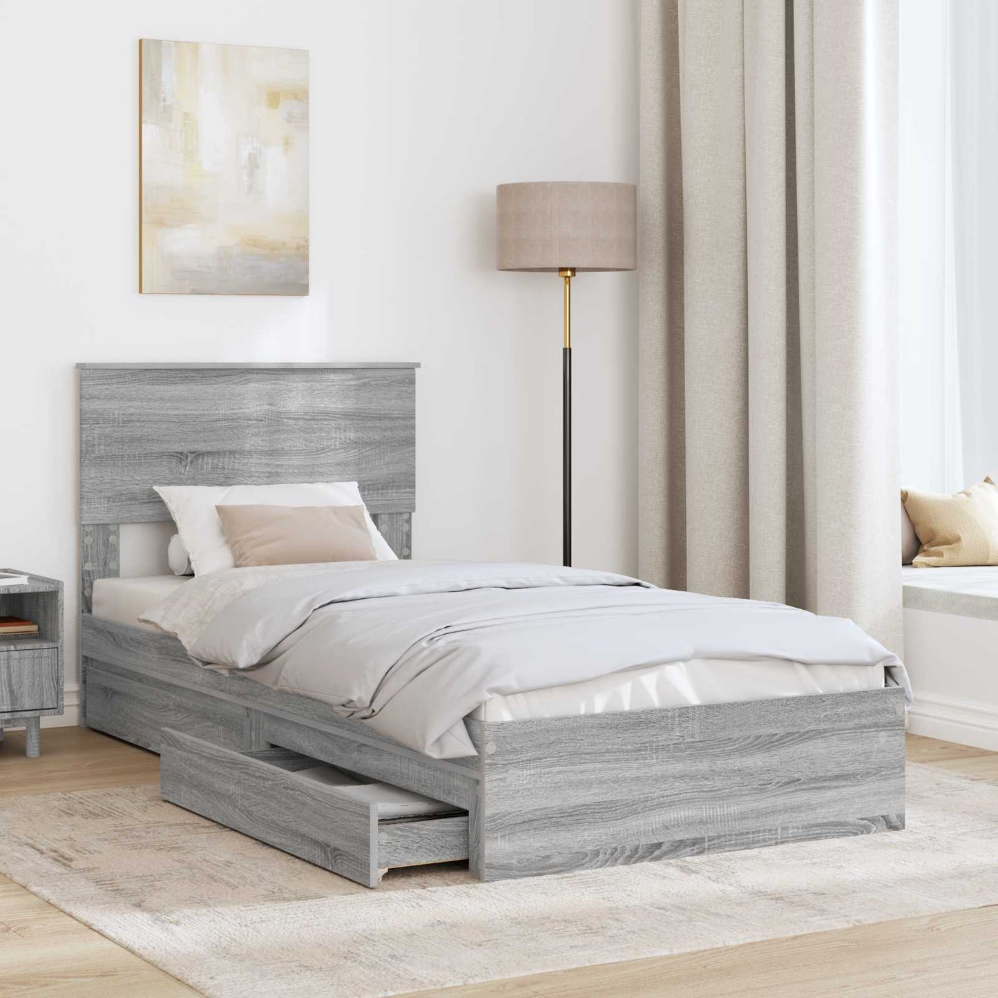 vidaXL Κρεβάτι Αποθήκης Γκρίζο Σονομα 75 x 190 cm Επεξεργασμένο ξύλο