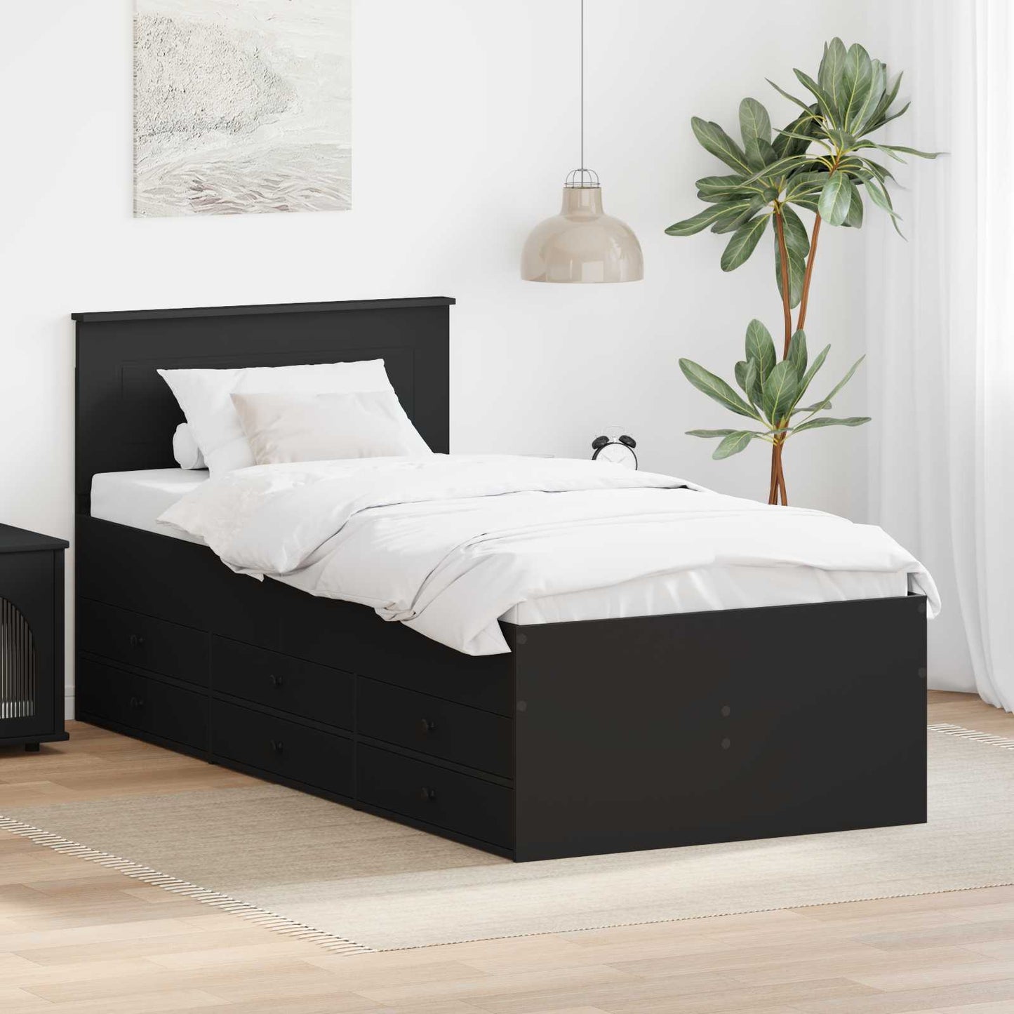 vidaXL Καναπές Κρεβάτι με συρτάρι Μαύρο 90 x 190 cm Επεξεργασμένο ξύλο