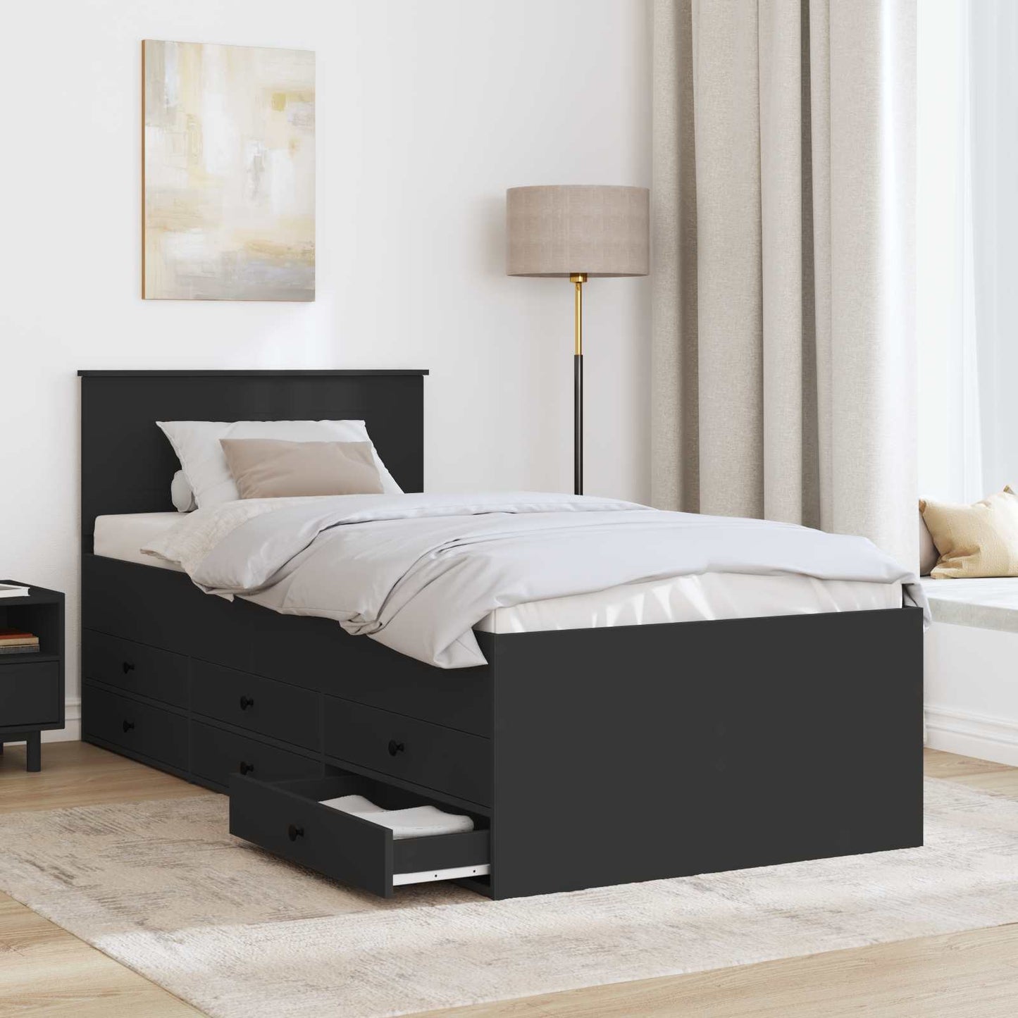 vidaXL Καναπές Κρεβάτι με συρτάρι Μαύρο 90 x 200 cm Επεξεργασμένο ξύλο