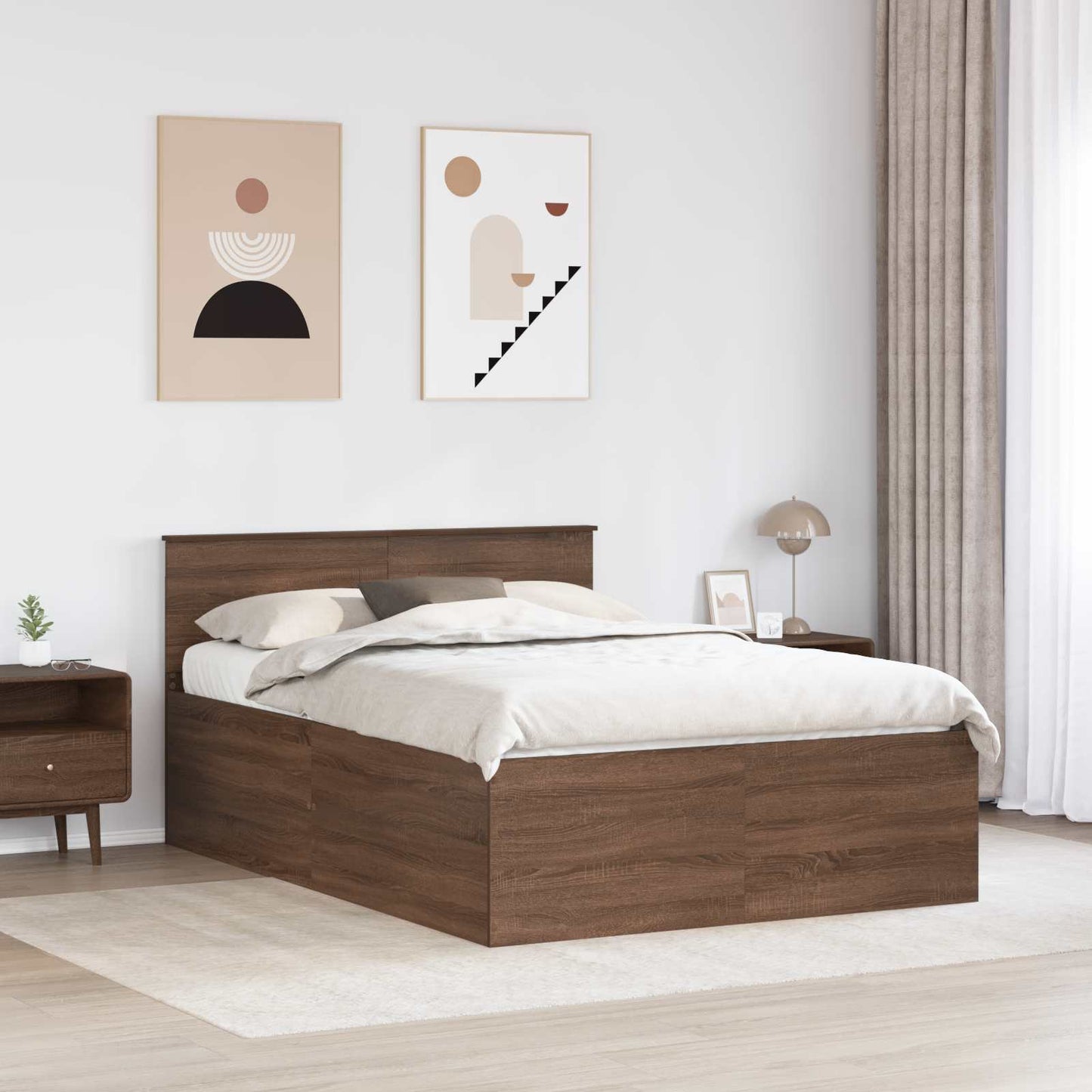 vidaXL Σκελετός Κρεβατιού Καφέ δρυς 150 x 200 cm Επεξεργασμένο ξύλο