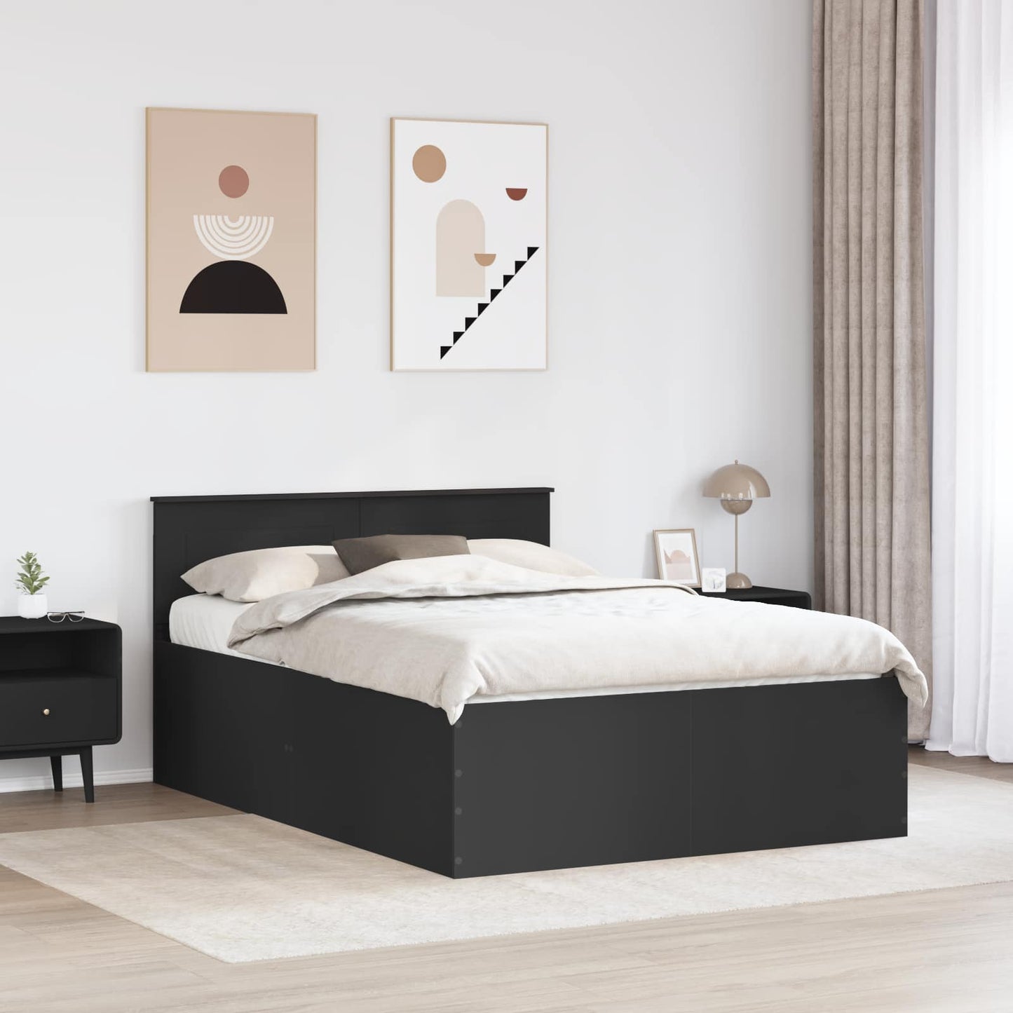 vidaXL Σκελετός Κρεβατιού Μαύρο 140 x 190 cm Επεξεργασμένο ξύλο