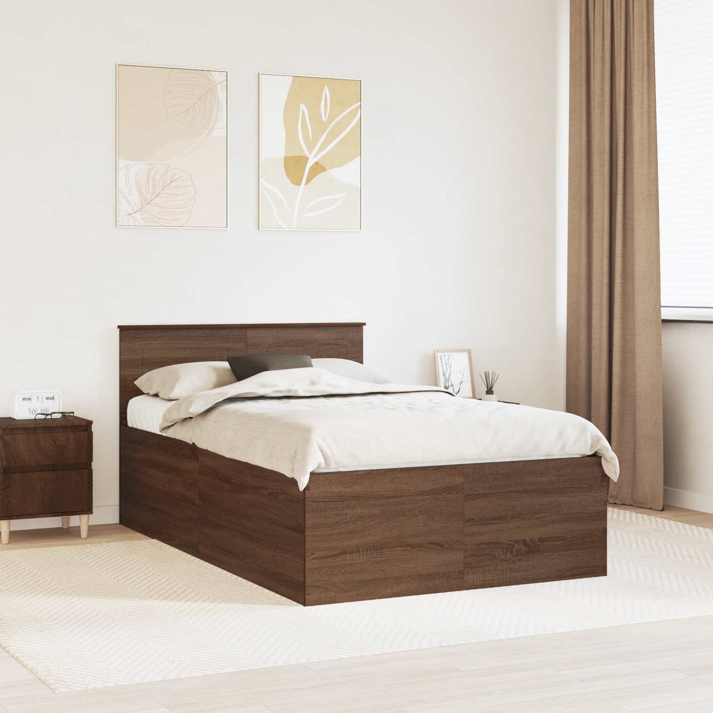 vidaXL Σκελετός Κρεβατιού Καφέ δρυς 135 x 190 cm Επεξεργασμένο ξύλο