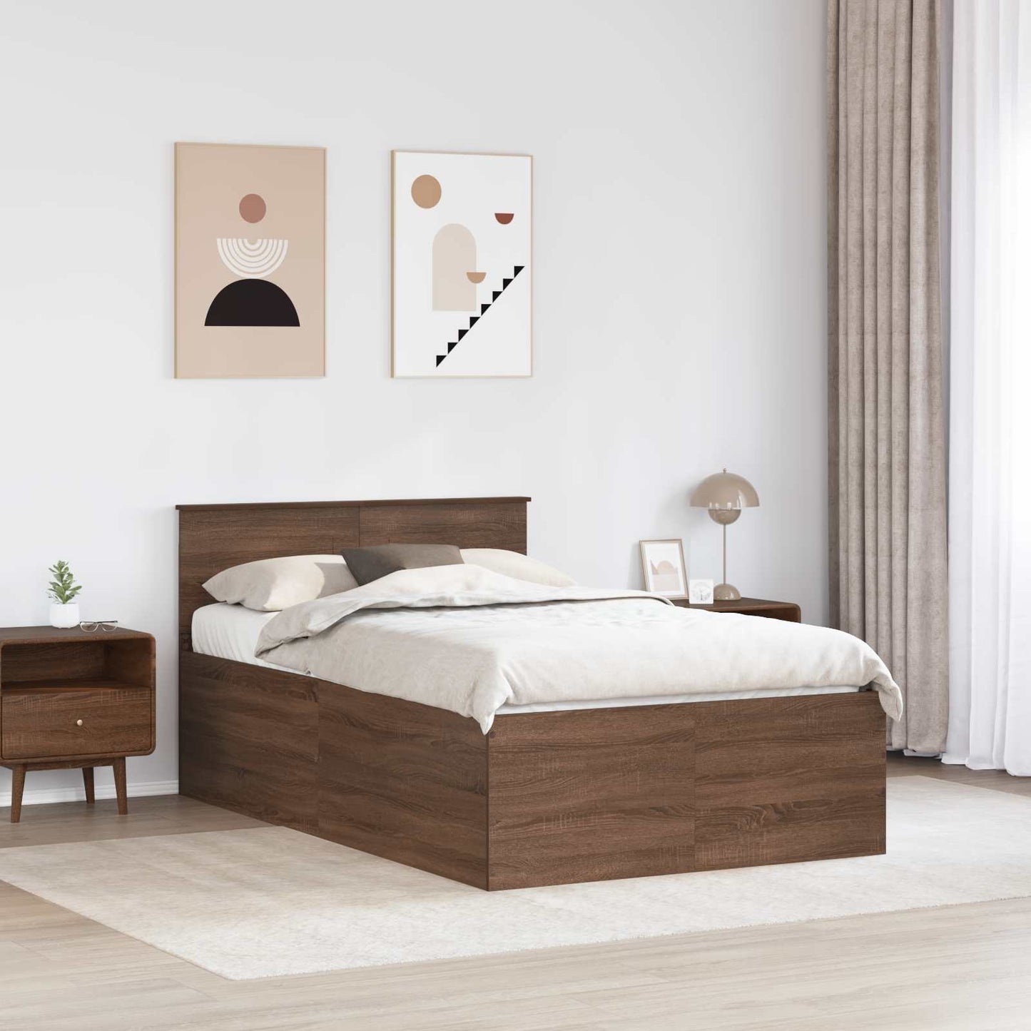 vidaXL Σκελετός Κρεβατιού Καφέ δρυς 135 x 190 cm Επεξεργασμένο ξύλο
