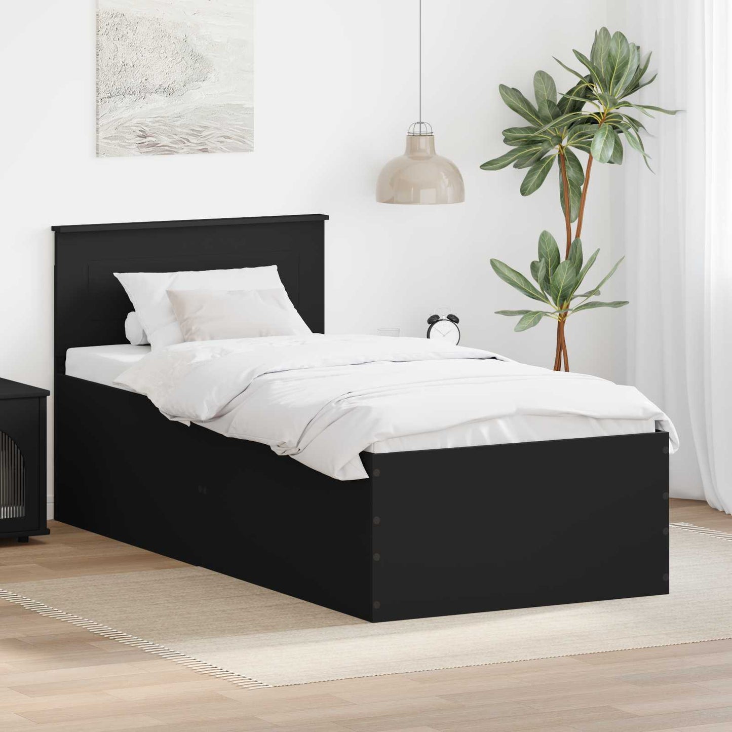 vidaXL Σκελετός Κρεβατιού Μαύρο 90 x 190 cm Επεξεργασμένο ξύλο