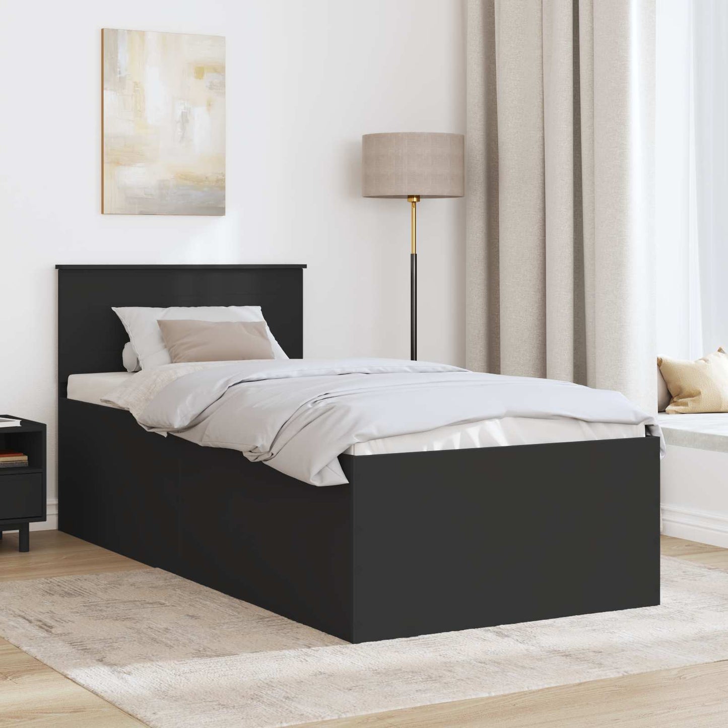 vidaXL Σκελετός Κρεβατιού Μαύρο 90 x 200 cm Επεξεργασμένο ξύλο