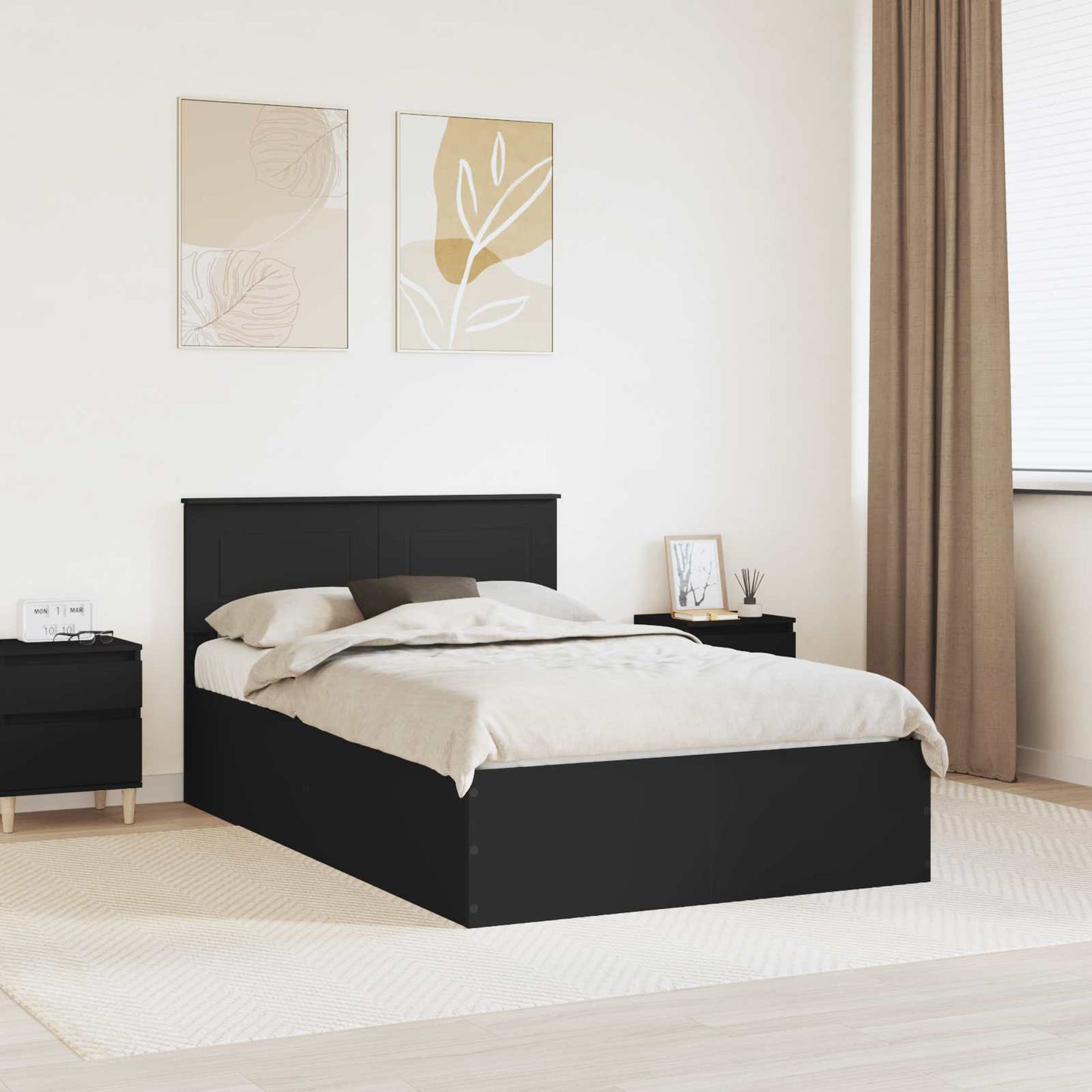 vidaXL Σκελετός Κρεβατιού Μαύρο 135 x 190 cm Επεξεργασμένο ξύλο