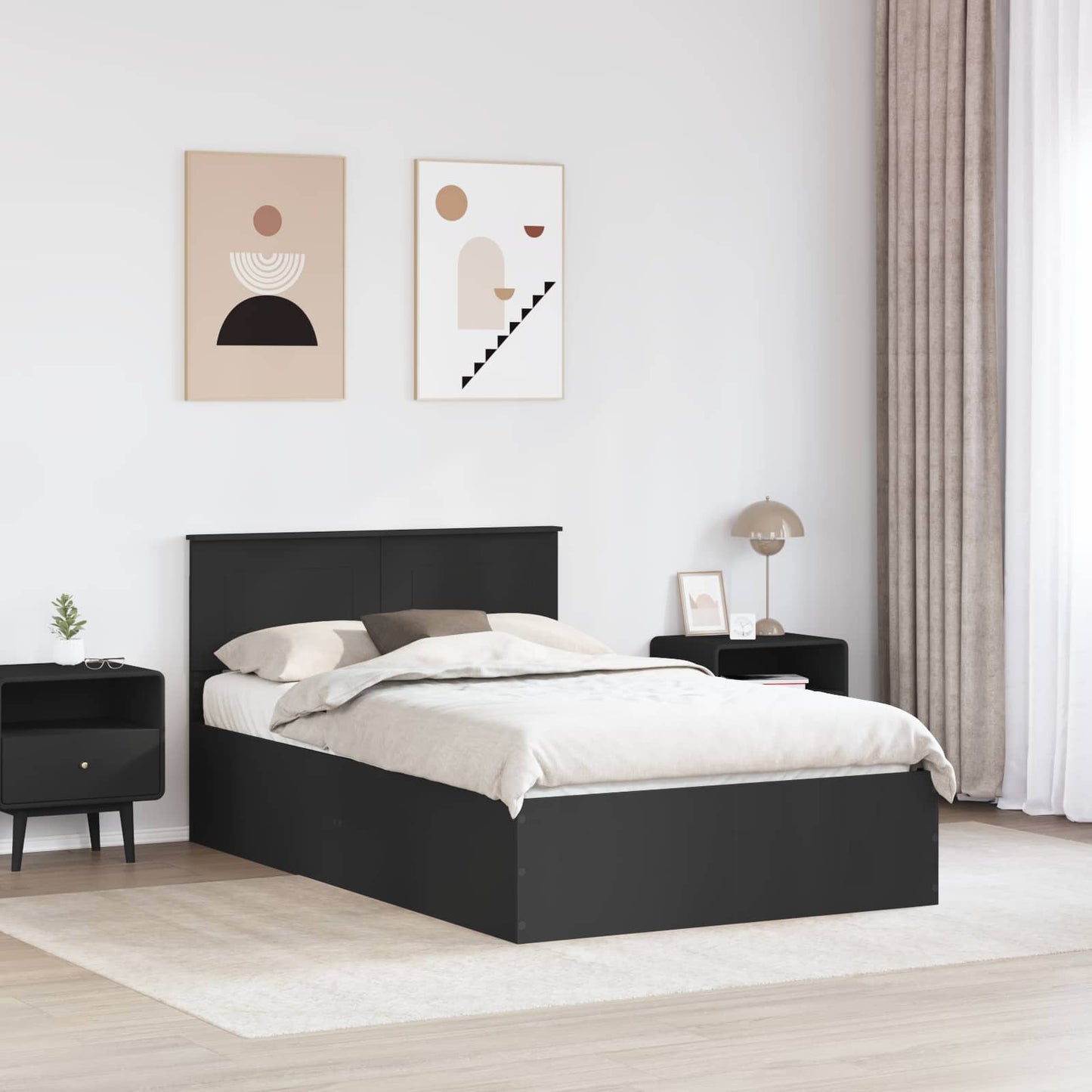 vidaXL Σκελετός Κρεβατιού Μαύρο 135 x 190 cm Επεξεργασμένο ξύλο