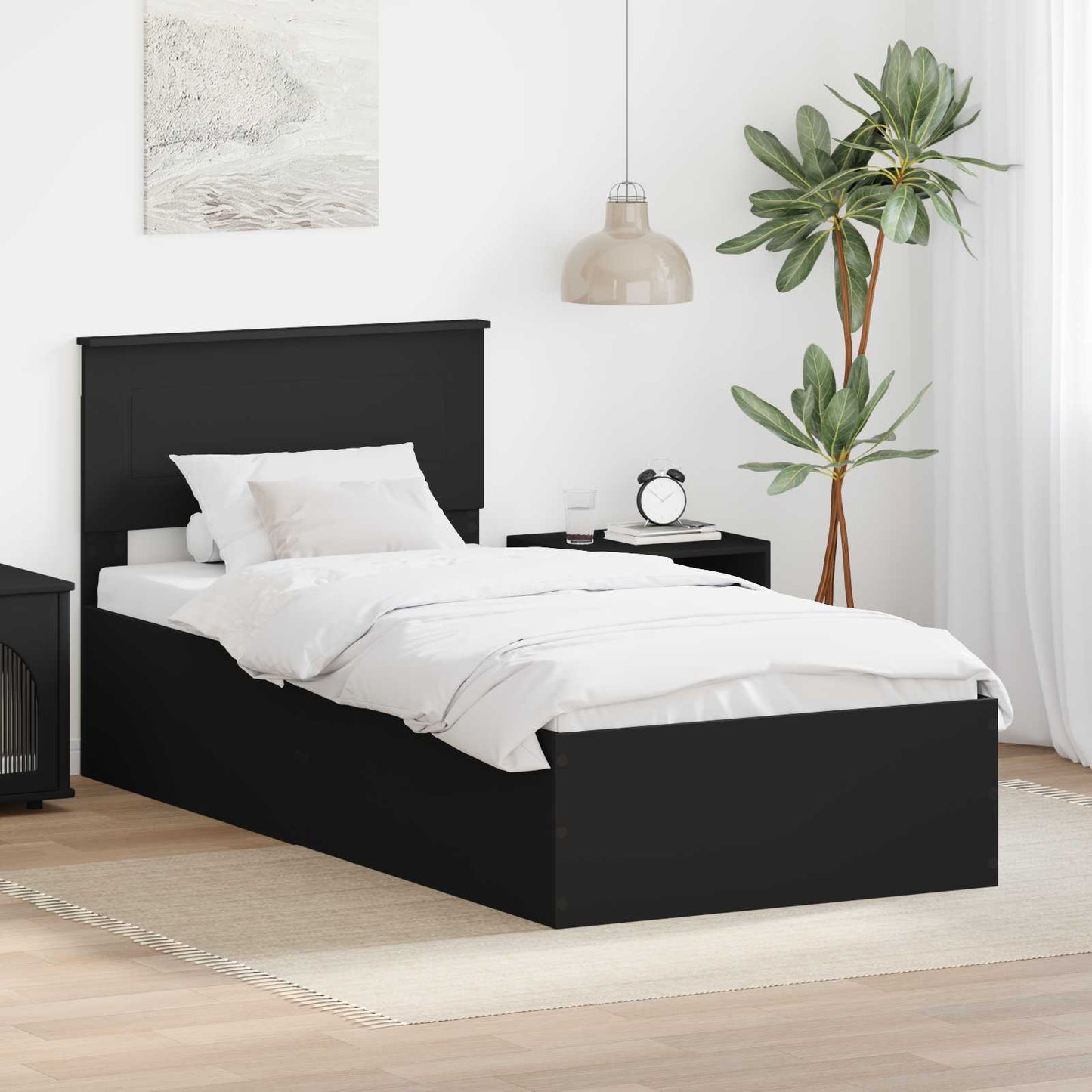 vidaXL Σκελετός Κρεβατιού Μαύρο 90 x 190 cm Επεξεργασμένο ξύλο