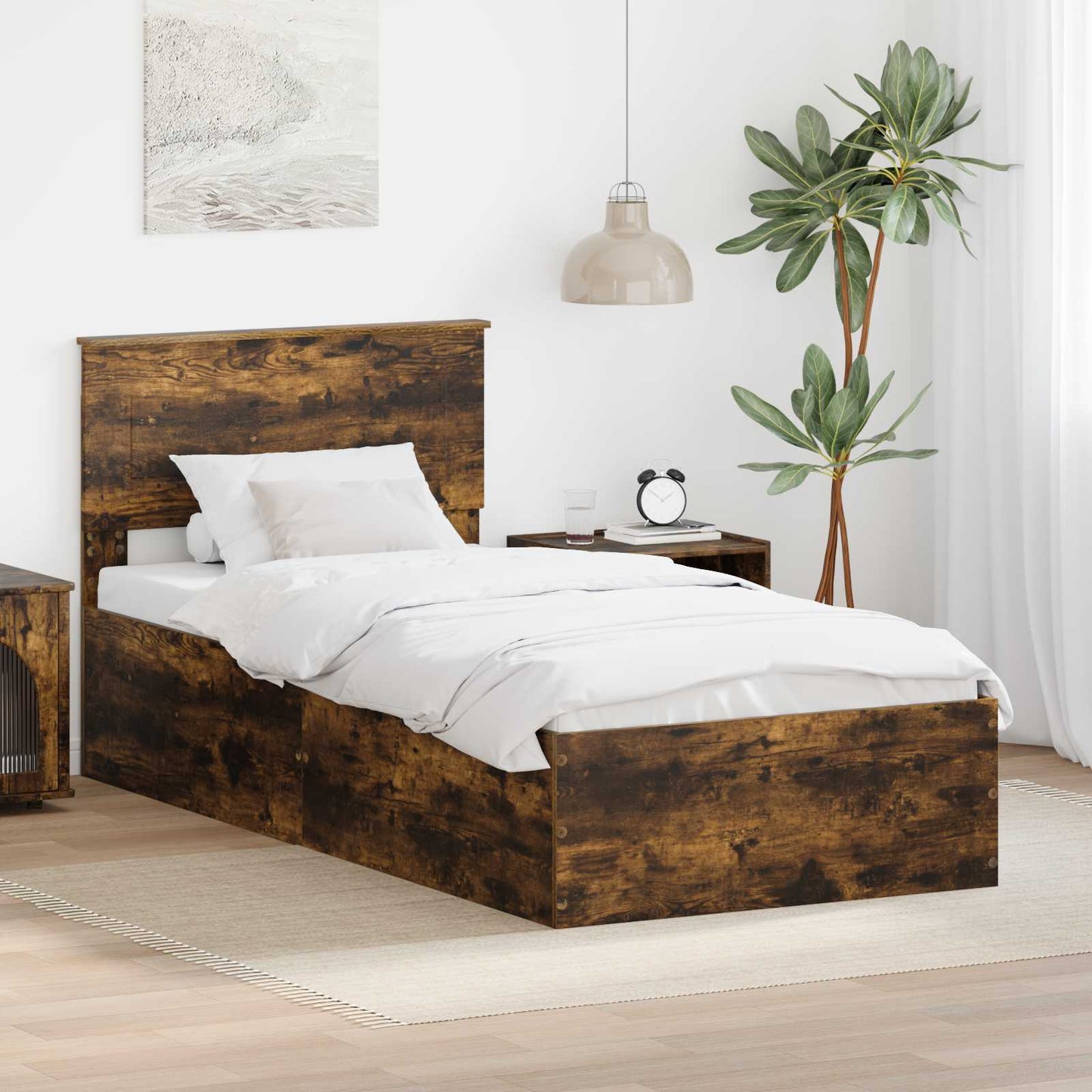 vidaXL Σκελετός Κρεβατιού Καπνιστό Δρύς 90 x 200 cm Επεξεργασμένο ξύλο
